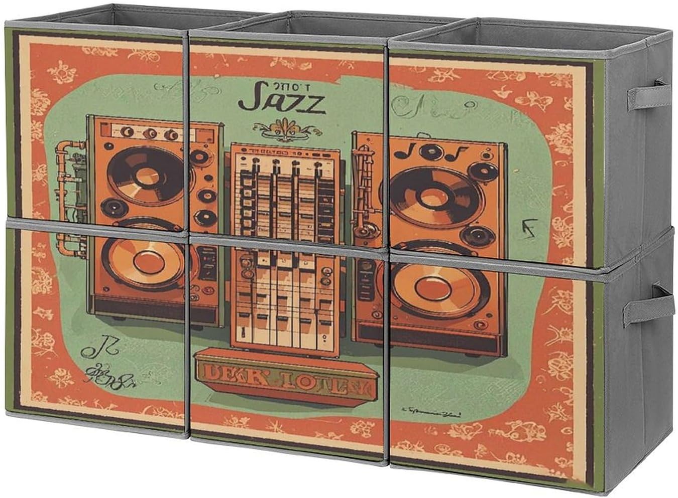 Multi Use Organizer Bins, Jazz Music Equipment with Vintage Background Printed Storage Bins, Foldable Storage Baskets Are Suitable For Bedrooms, Offices, And Cars