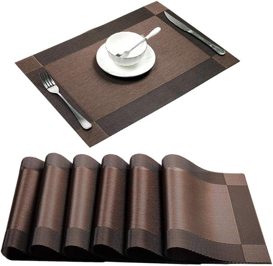 6pcs Placemat Tablecloth Washable PVC Table Mat Diagonal Frame Stain-Resistant Dining Disc Bowl Pad Coaster Non-Slip Pad (Color : Brown Size : 4 Pieces) (Silver 4 Pieces)