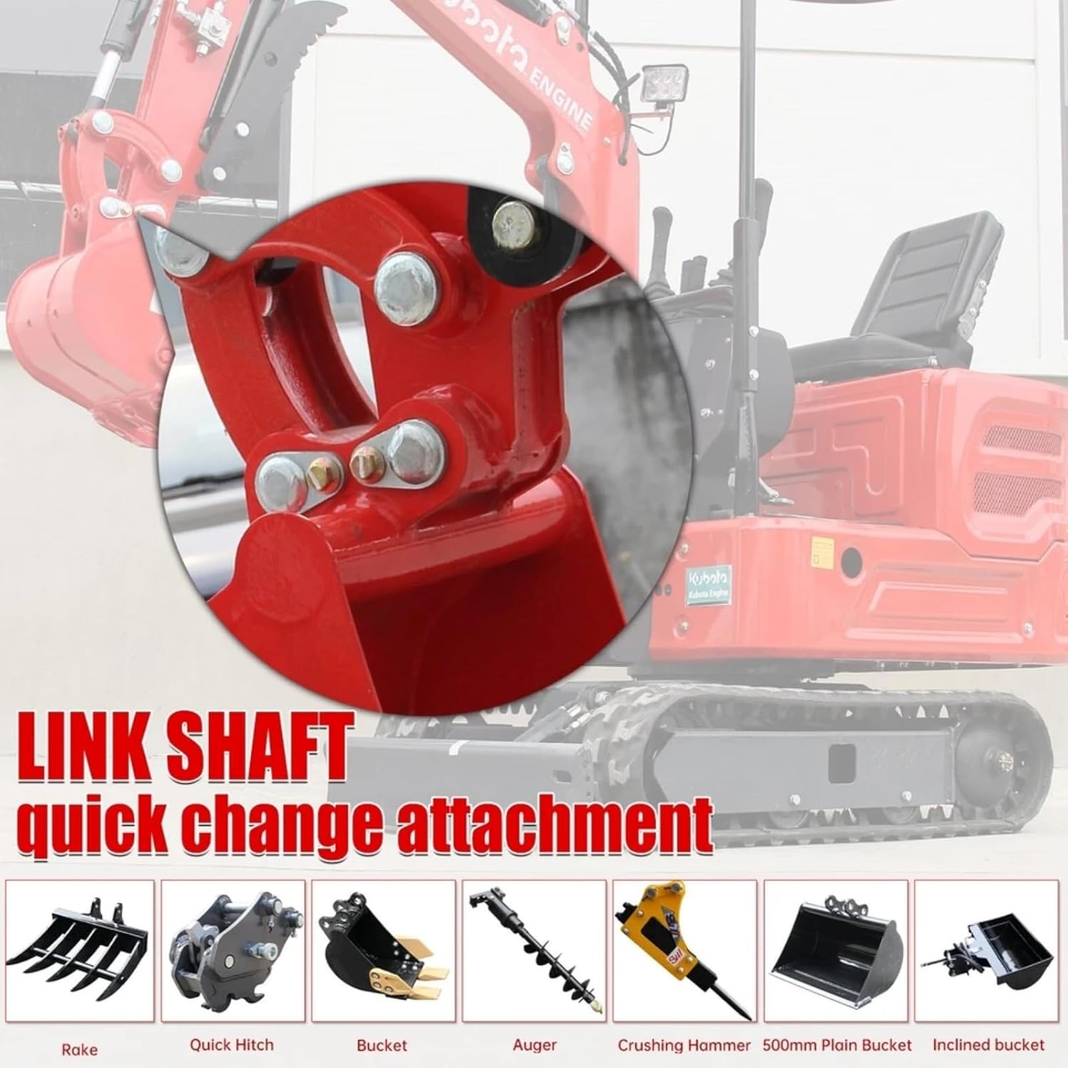 DS-16, 1.4 Tons KubotaDiesel Mini Excavator, w/Pilot System, Full Hydraulic System, Water Cooling, Hydraulic Thumb Clamp, Bucket, Work for Any Occasions, US in Stock red (RED)