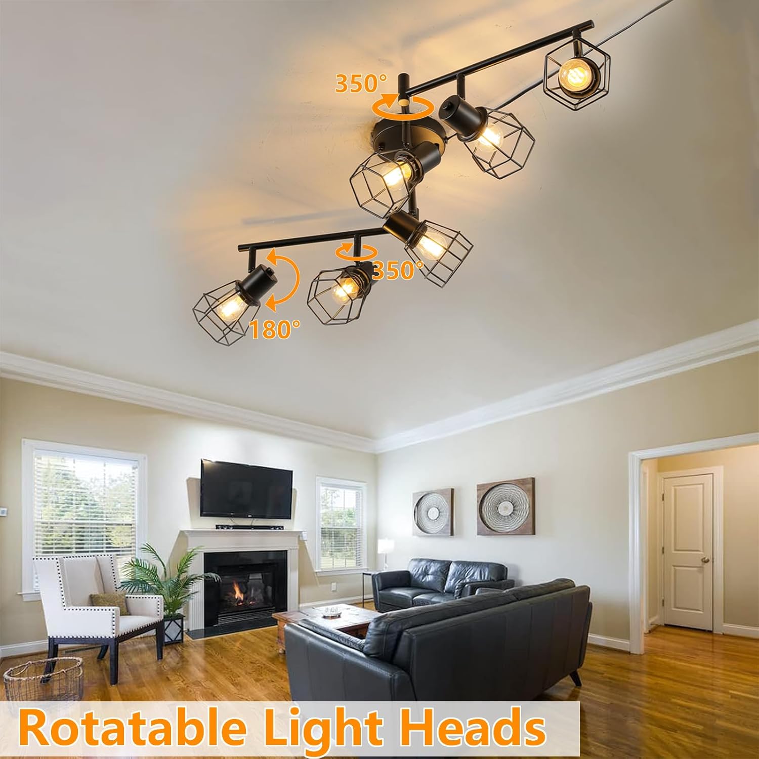 Dimmable Black 6 Light Plug in Ceiling Light,Plug in Track Lighting,16.5' Long Cord with On/Off Dimming Switch,Modern Track Lighting Fixture for Livingroom Bedroom Kitchen