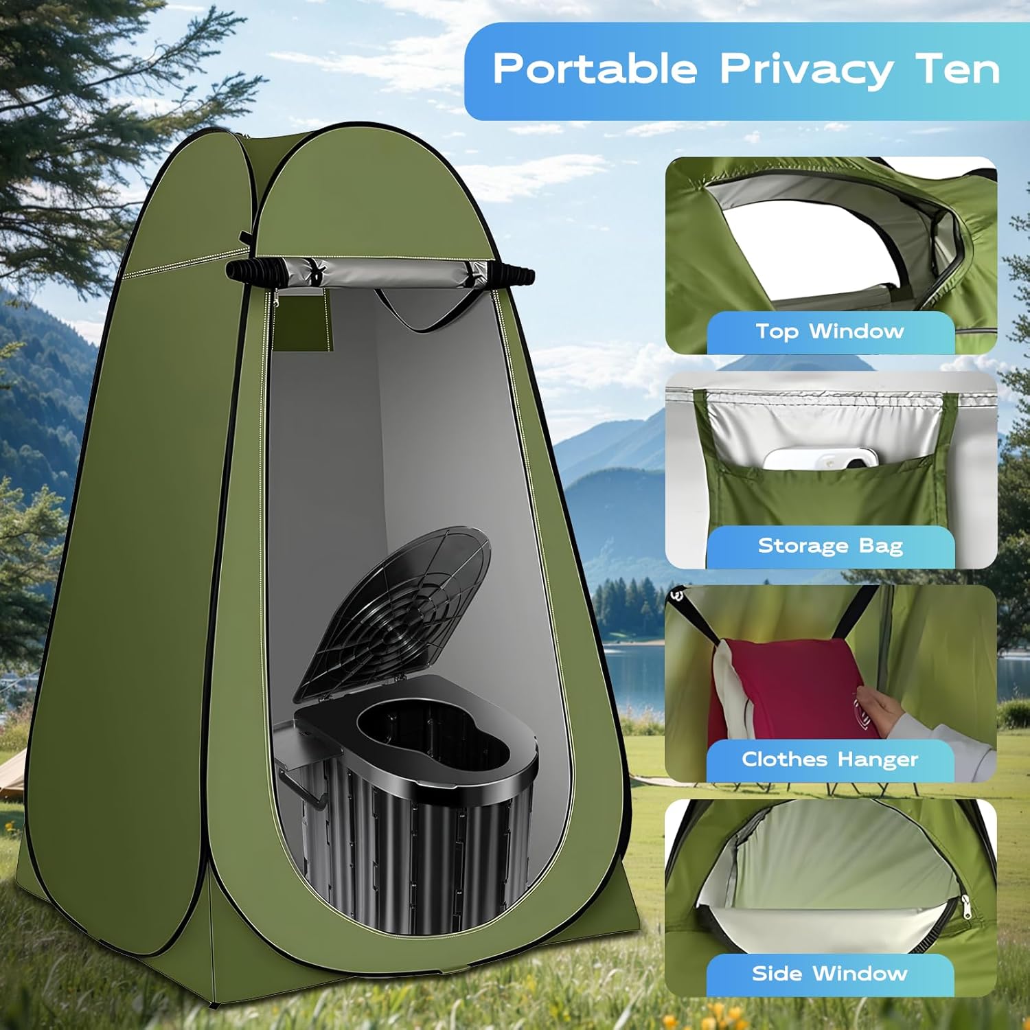 Camping Toilet with Pop Up Privacy Tent,Portable Outdoor Folding Potty,Shower Tent Dressing Room with Carry Bag for RV Travel,Truck,Beach,Fishing