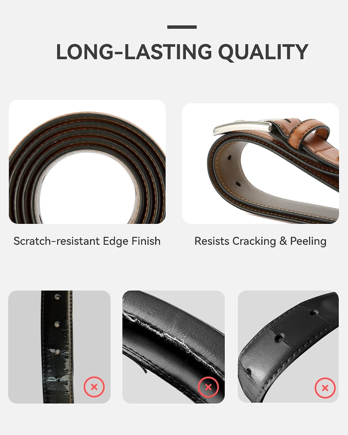 CHAOREN Men's Leather Belt 2 Pack - 1 3/8" Dress Belt for Business & Casual