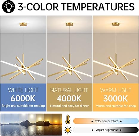 Dniwmdd Modern Sputnik Chandelier Ceiling 82W LED Gold Pendant Light Embedded Mount Chandeliers Dining Room Light Fixtures Over Table Dimmable with Remote Control for Living Room Kitchen Bedroom 31.5 inches photo 2