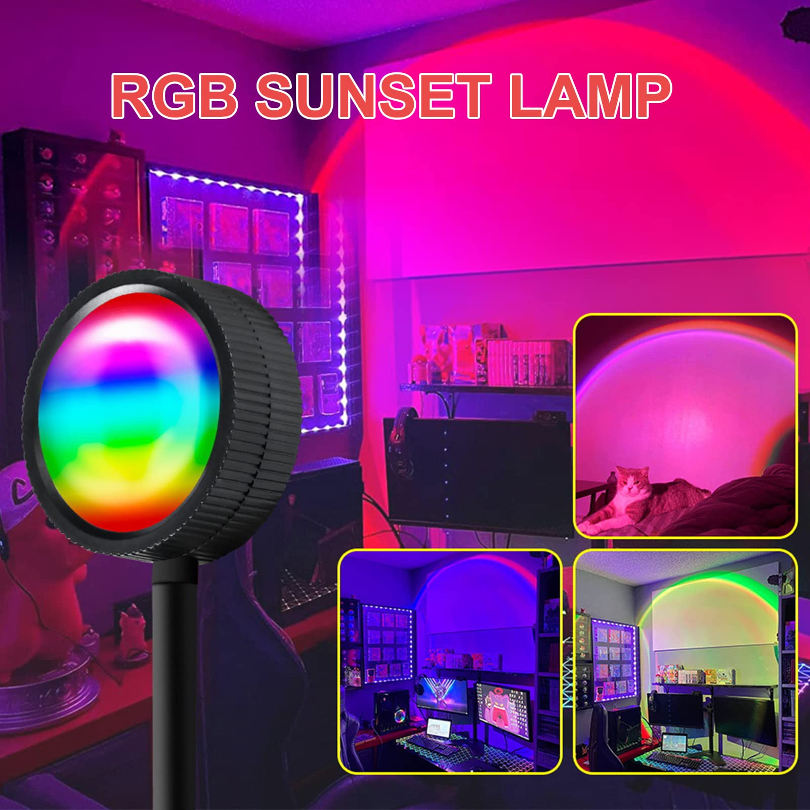 Flowhale RGB Sunset Atmospheres Lamp 360° Adjustable Sunset Projection Light USB Romantic LEDs Night Light with Remote Controller for Selfie/Living Room/Theme Party Bedroom Decoration