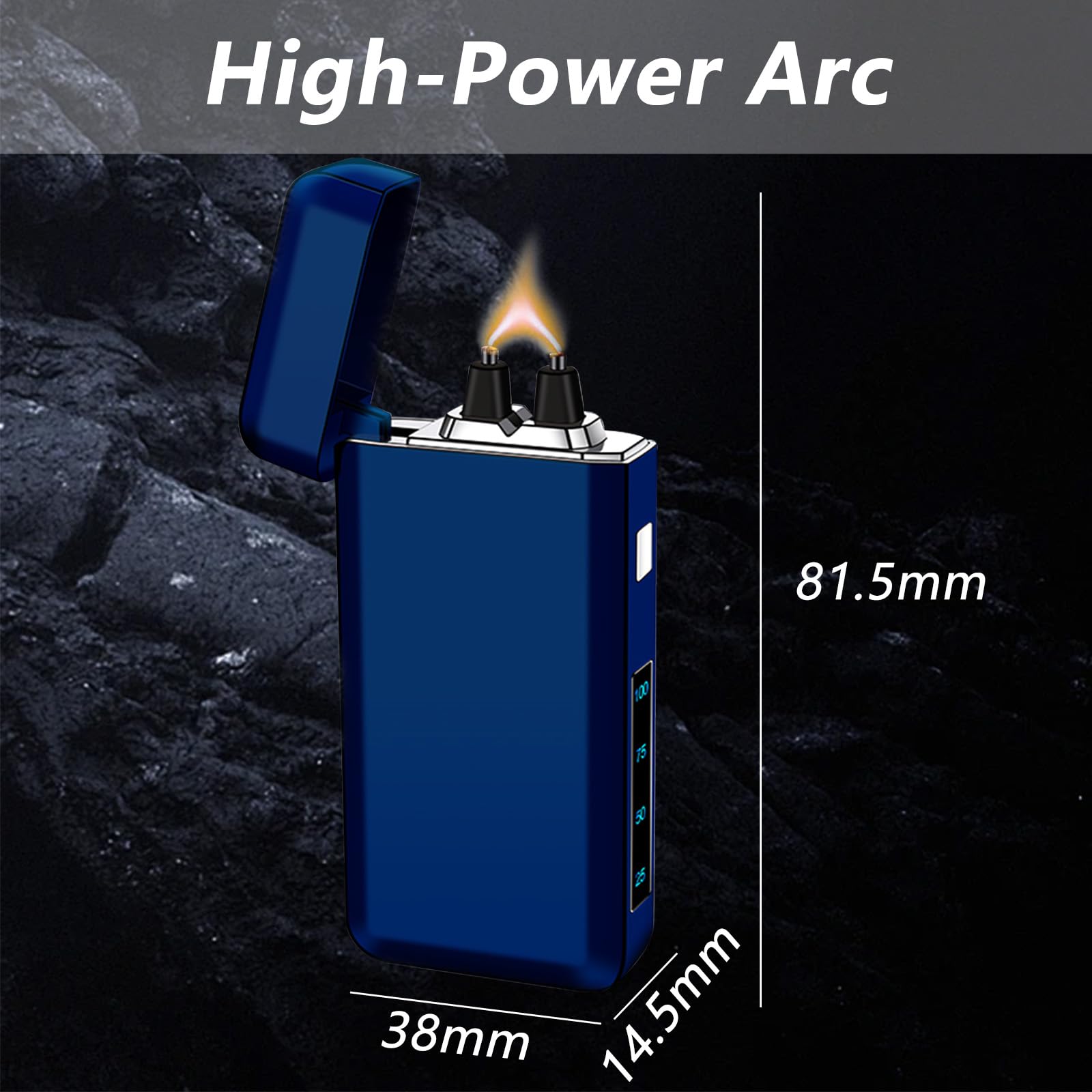 Briquet électrique rechargeable à grande flamme - Briquet plasma de type C - Briquet coupe-vent avec puce intelligente pour camping, aventure (bleu)