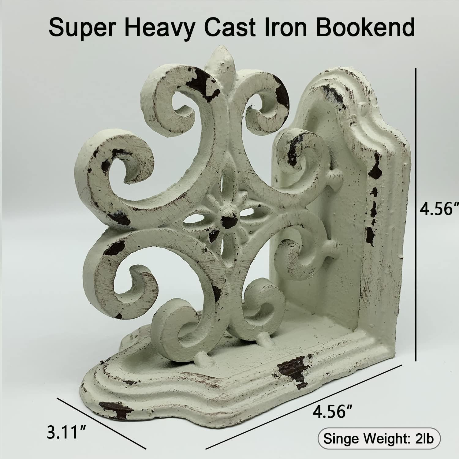 Decorative Bookends, Cast Iron Book Ends for Shelves, Set of 2 Heavy Duty Bookend Supports Book End Book Holder (Antique White)