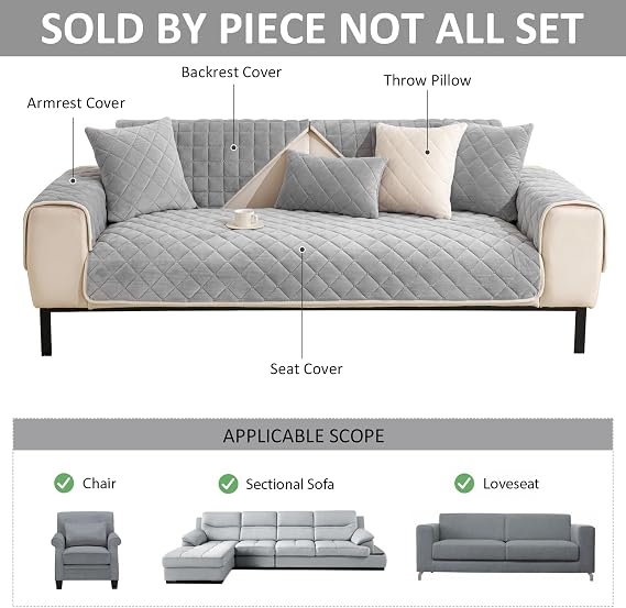 GKXLH New Sofa Cover Washable - Soft Milk Fleece Sofa Covers 1 2 3 Seater, Non-Slip Sofa Slipcovers, Couch Covers for Sectional Sofa, Corner Sofa Cover L Shape Furniture Protector (Grey, 70x70cm)