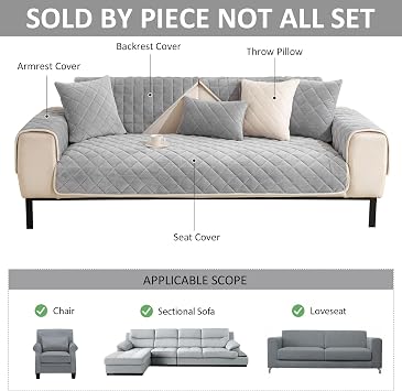 GKXLH New Sofa Cover Washable - Soft Milk Fleece Sofa Covers 1 2 3 Seater, Non-Slip Sofa Slipcovers, Couch Covers for Sectional Sofa, Corner Sofa Cover L Shape Furniture Protector (Grey, 70x70cm)