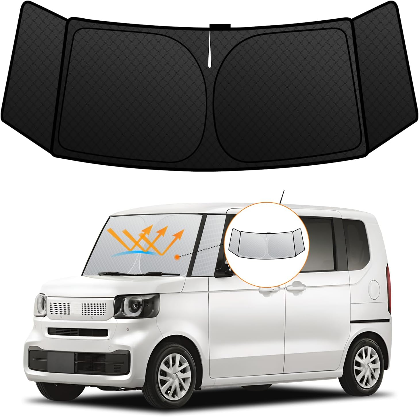 【強化版】ホンダ N-BOX JF5 JF6系 フロントガラスサンシェード 3代目 N-BOXカスタム R5.10-現行 UVカット 吸盤不要 6層構造 遮光断熱 夏 紫外線 UVカット 簡単着脱 内装パーツ 車種専用設計 折り畳み式 収納袋付き  Amazonで販売中