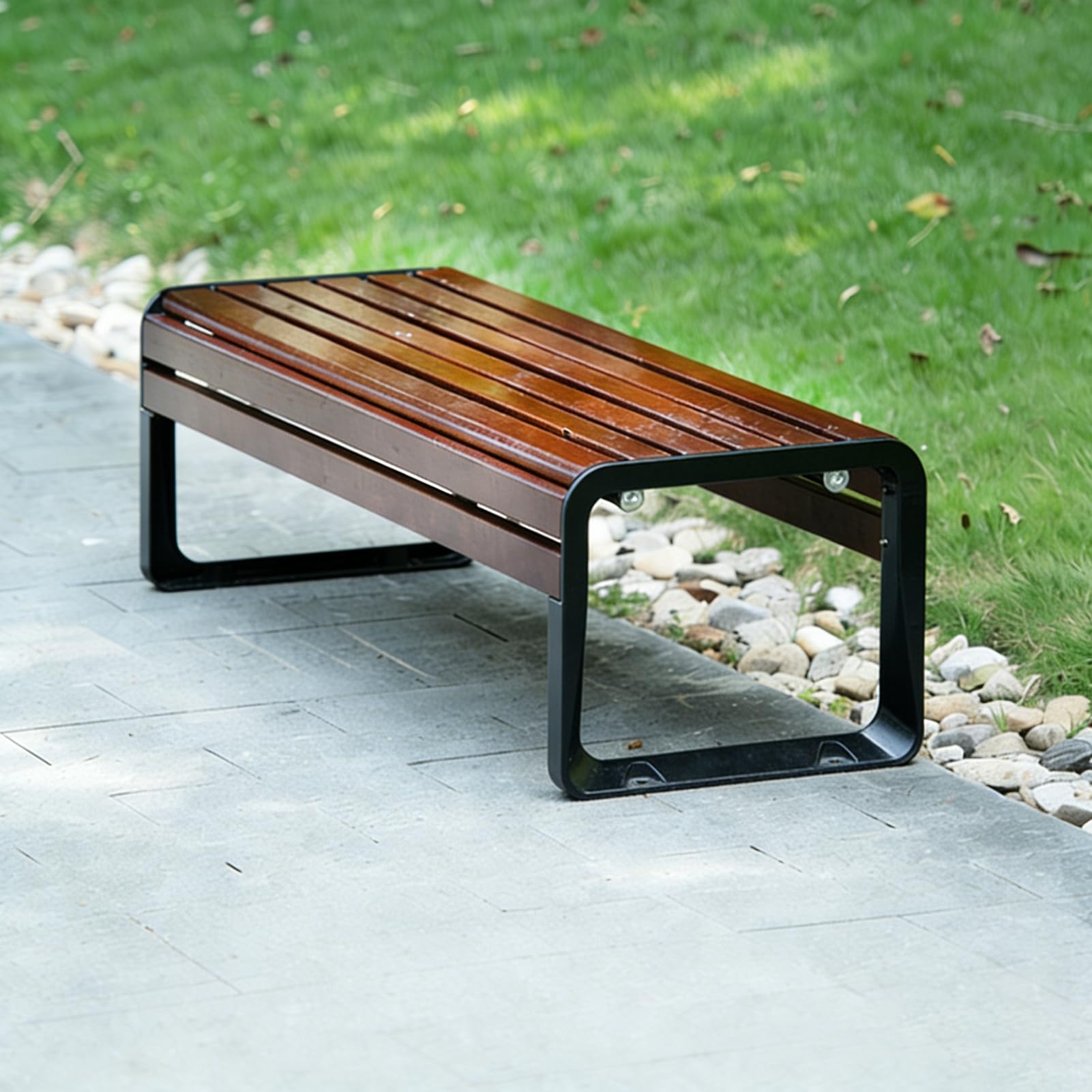 Banc de jardin en métal et bois massif de 2 à 3 places avec assise à lattes et cadre galvanisé