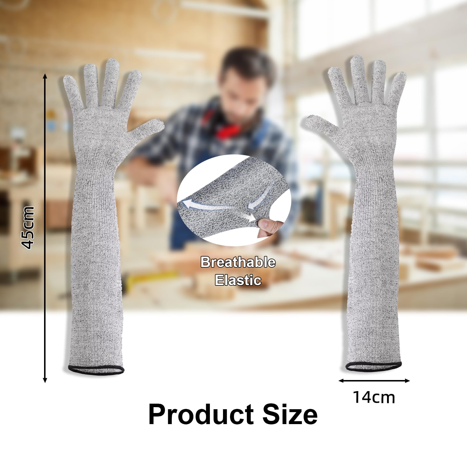 ELUBLU Cut Resistant Gloves,Level 5 Protection,Upgraded Long Gardening Gloves,Butcher Cut Proof Gloves,For Meat Cutting,Wood Carving,Mandolin Slicing And Other Uses (grizzly) - Image 2