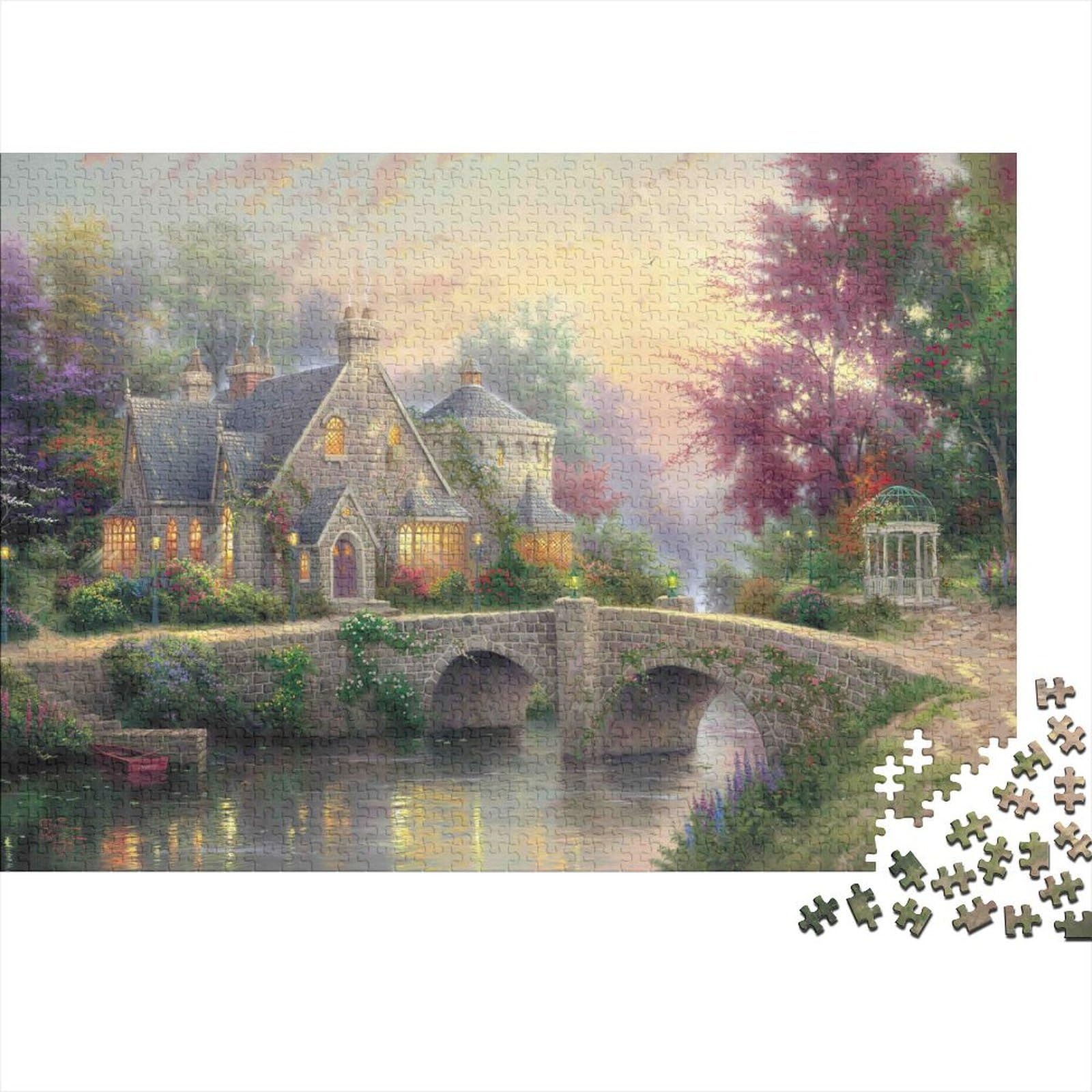 Countryside Stone Bridge 1000 Piece Jigsaw Puzzle Paper for Adults Sunset Landscape Puzzle Game for Family Decoration Gift 38x26cm/1000pcs