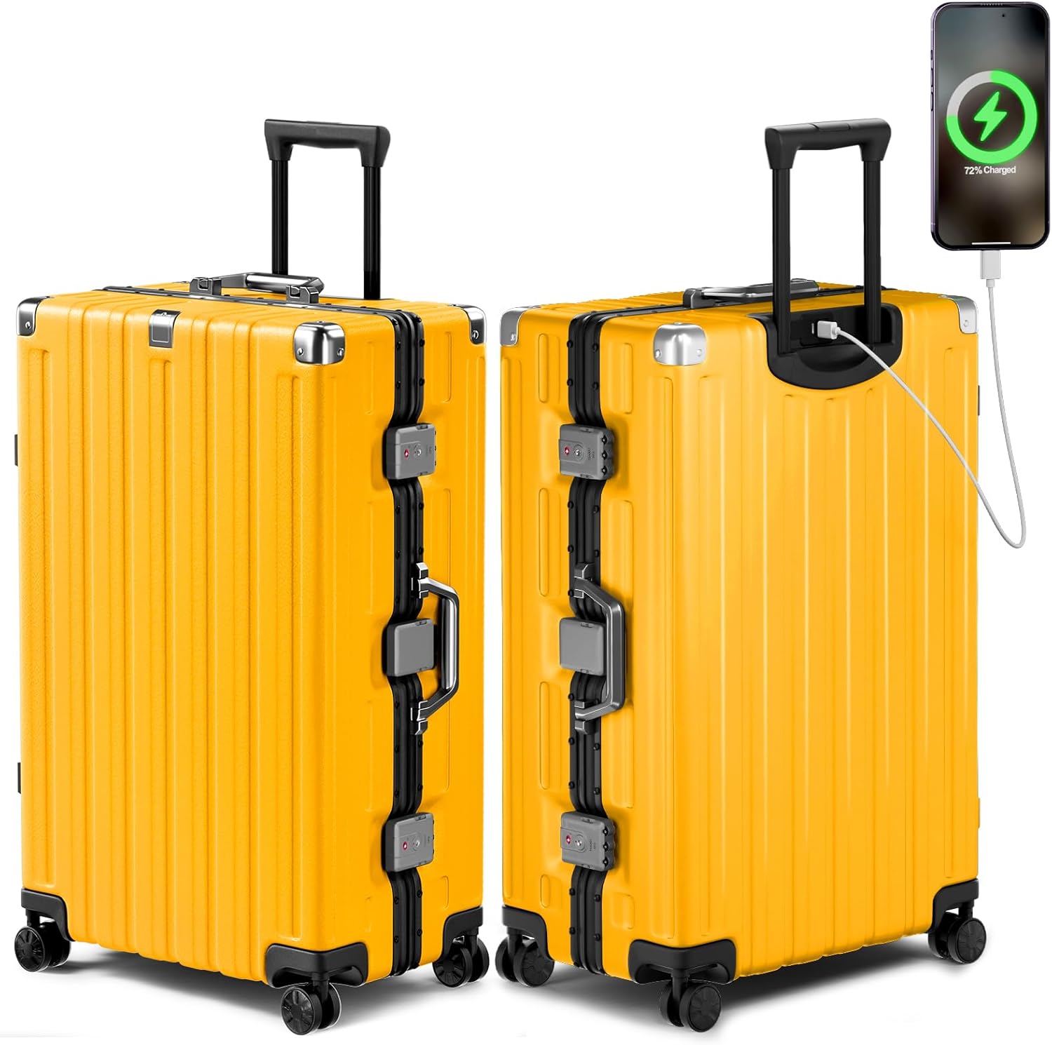 Krute Large Luggage 28 inch Zipperles Suitcase With Spinner Wheels USB Charger Hardside PC Aluminum Frame Luggages Checked Suitcases with TSA Lock (1 Piece)