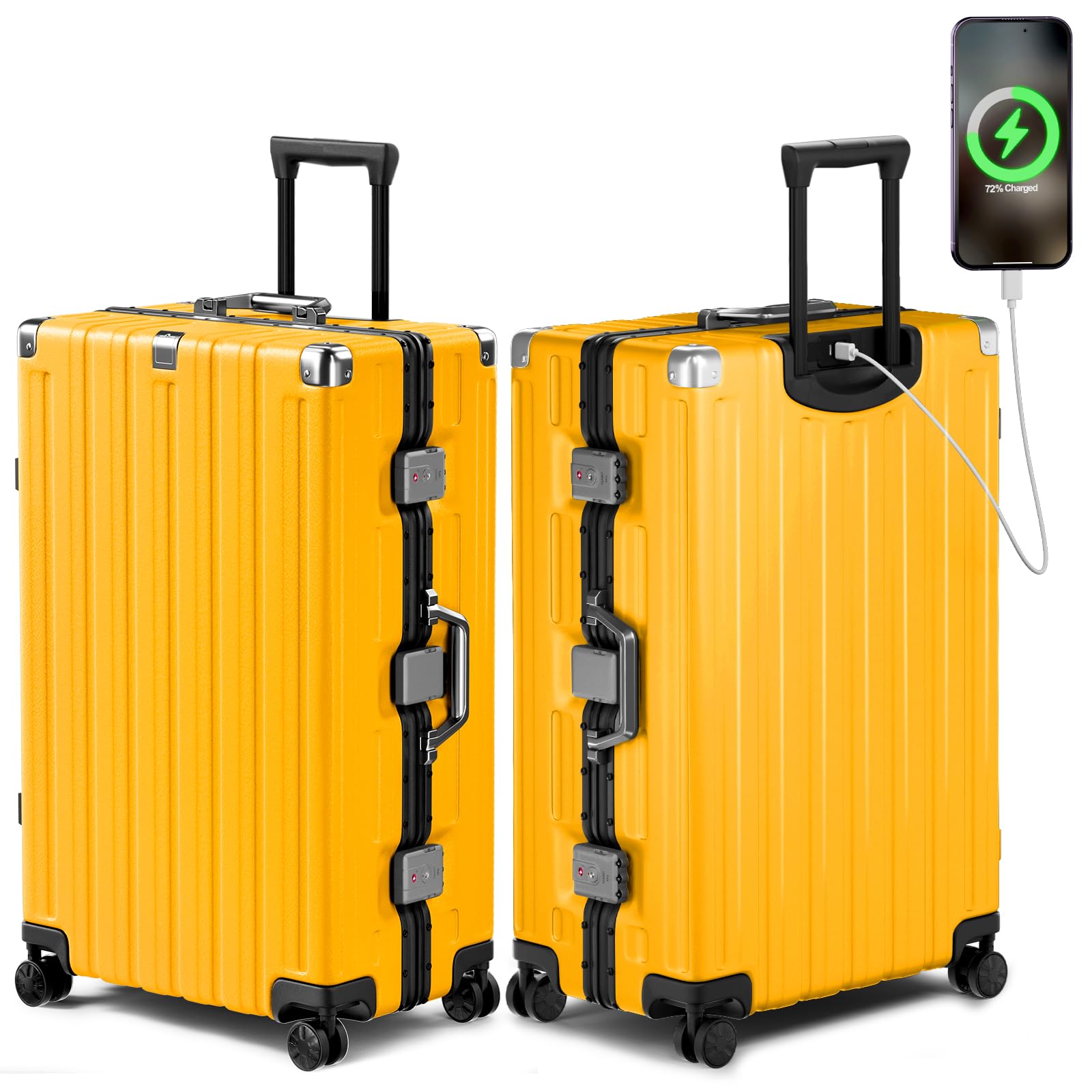 Krute Large Luggage 28 inch Zipperles Suitcase With Spinner Wheels USB Charger Hardside PC Aluminum Frame Luggages Checked Suitcases with TSA Lock (1