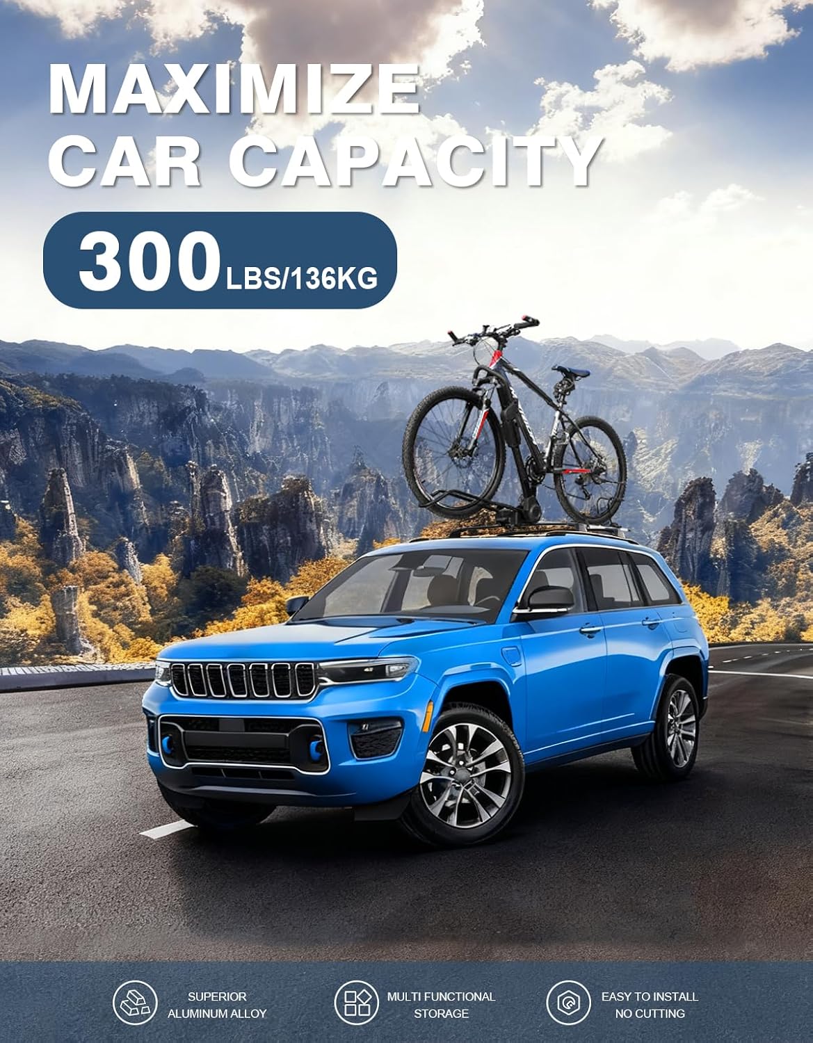 Roof Rack Cross Bars Compatible with 2021-2026 Jeep Grand Cherokee L 3-Row and 2022 2023 2024 2025 2026 Grand Cherokee WL 2-Row,All-Metal Aluminum Crossbar Luggage Racks Roof Rails Rooftop