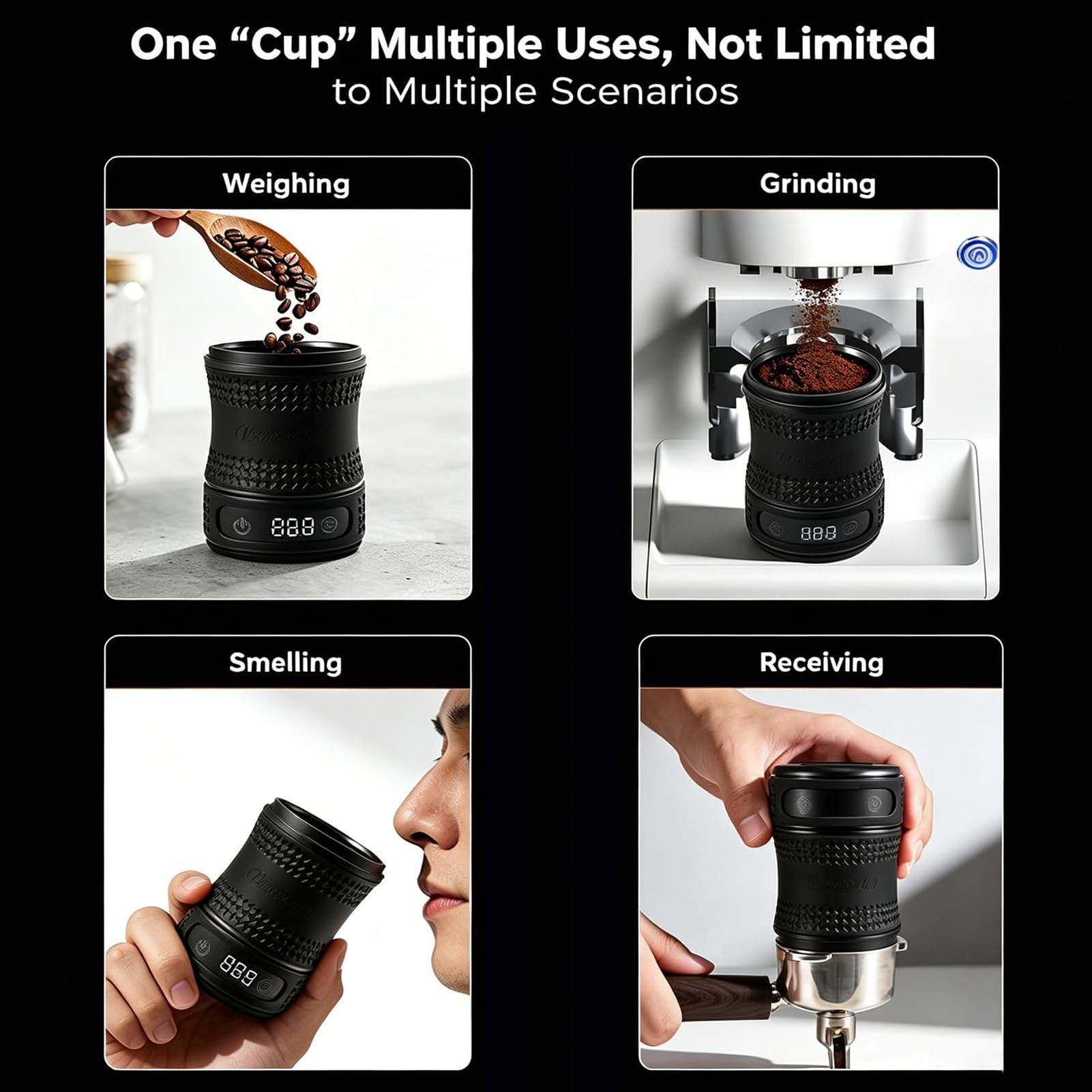 Taza dosificadora digital portátil, taza dosificadora digital de granos de café, báscula de espresso recargable con báscula LED y diseño desmontable de taza, portafiltro compatible de 58 mm