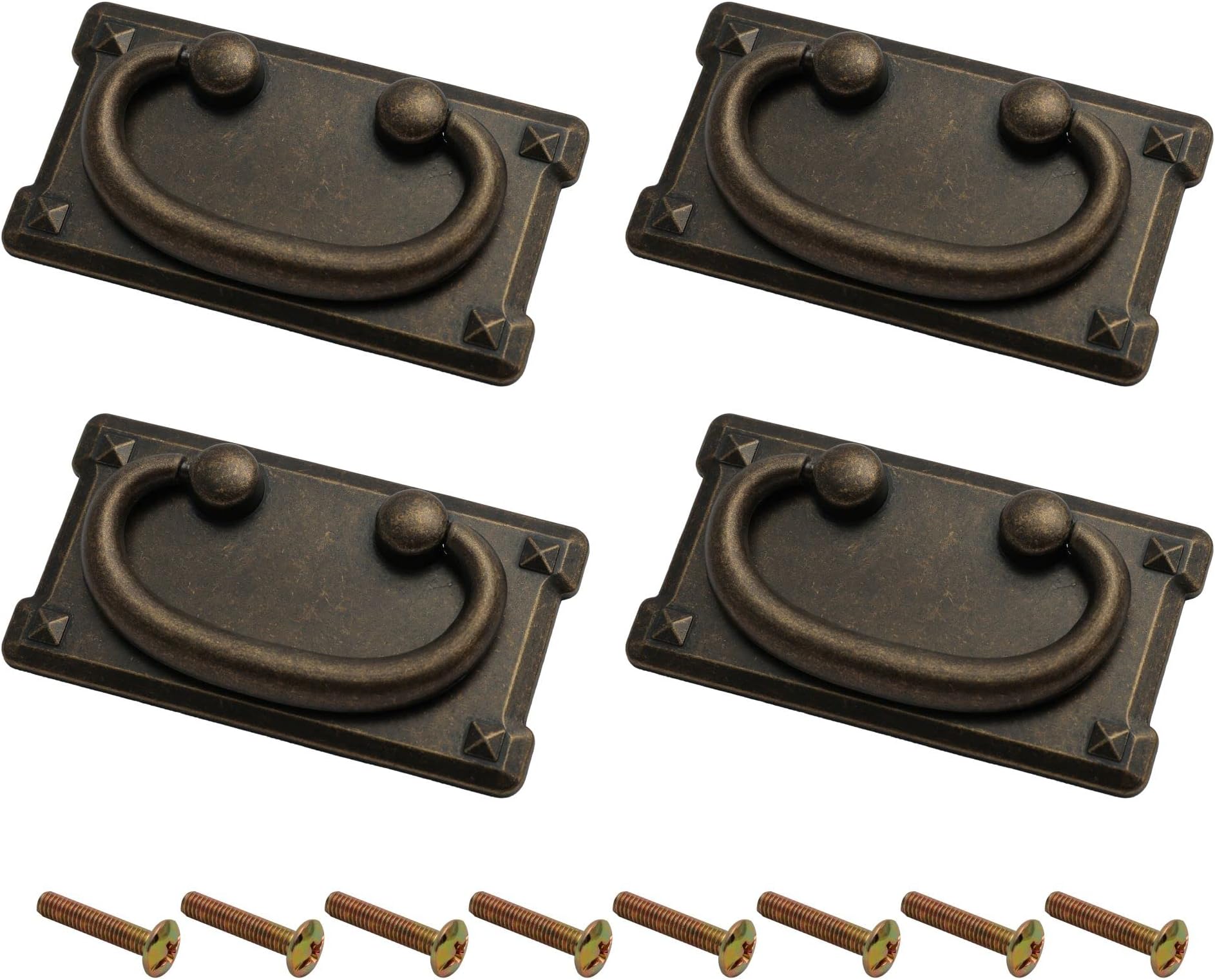 4 PCS Vintage Antique Bronze Drawer Ring Pull Handles Kitchen Cabinet Cupboard Chest of Drawer Vintage Bronze Drop Ring Pull Handles