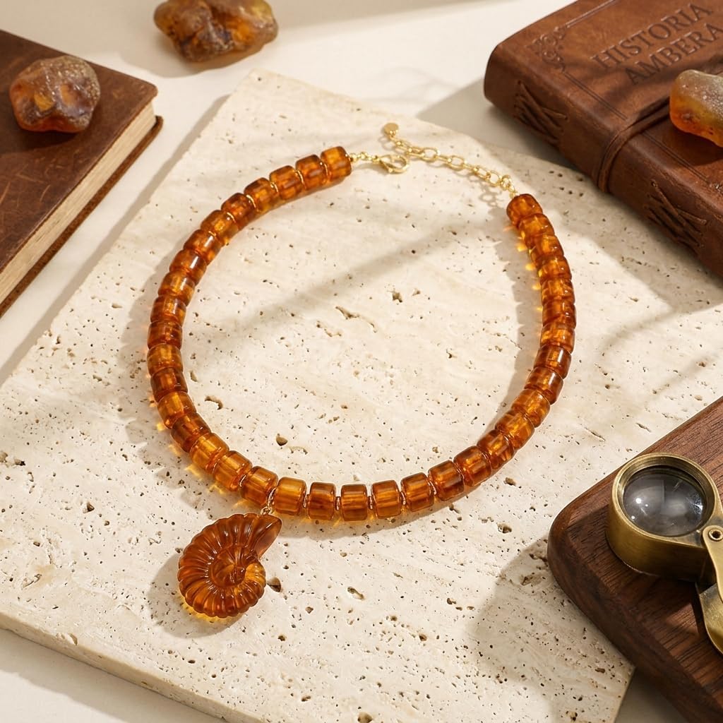 Chunky Beaded Necklace for Women with Conch Shell Pendant, Boho Bead Statement Necklace with Adjustable Gold Chain, Beach Jewelry for Summer＆Vacation Gifts