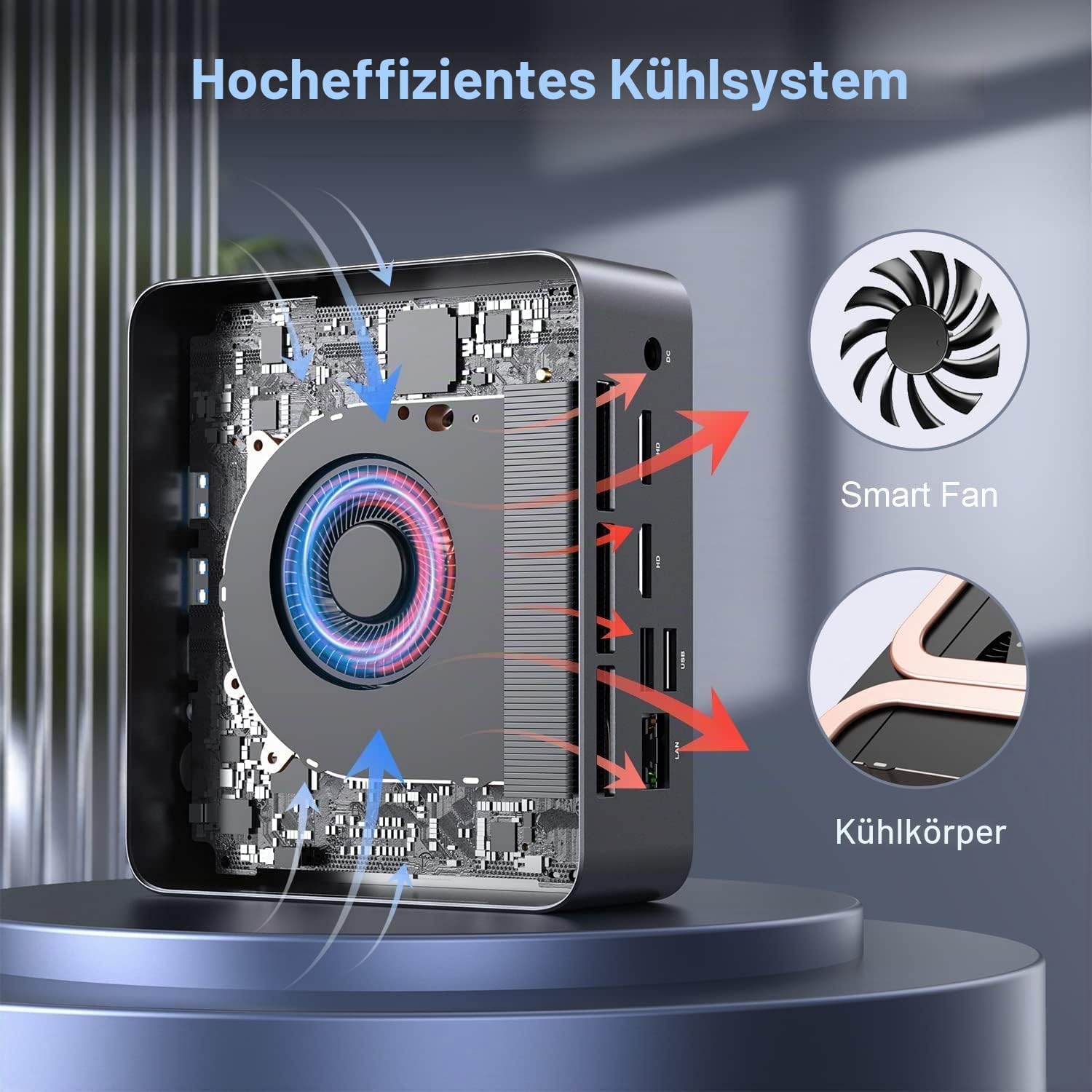 ALLIWAVA U58 Mini PC AMD Ryzen 7 5825U 16GB DDR4 512GB NVME SSD (8C/16T, bis zu 4.5 GHz), WiFi 6E & BT5.2, 2X HDMI & USB-C Dreifacher 4K60Hz-Ausgang, Home-Büro und Multimedia Computer