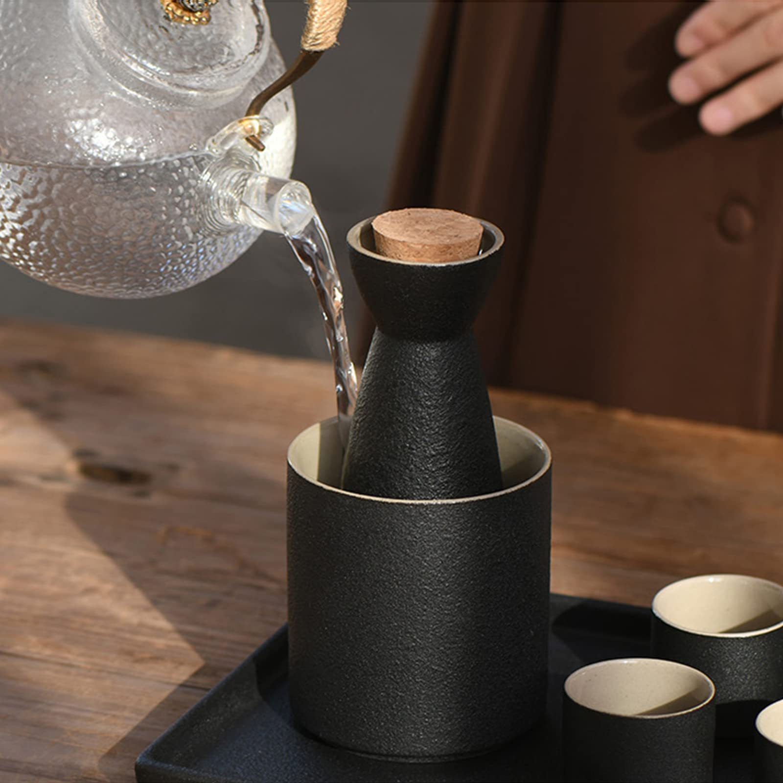 Service à saké et Tasses avec réchaud Ensemble de Tasses à saké japonaises 8 pièces avec réchauds, pour Noël, Les Anniversaires et Les Anniversaires