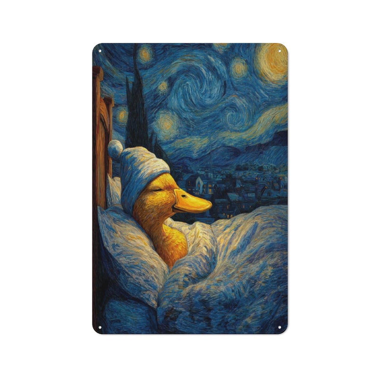 Junmoney Duck Dreams Under Starry Sky Metal Wall Art Sign 30X20cm, Modern Retro Urban Room Decor For Modern Home, Workshop, Office Or Cafe