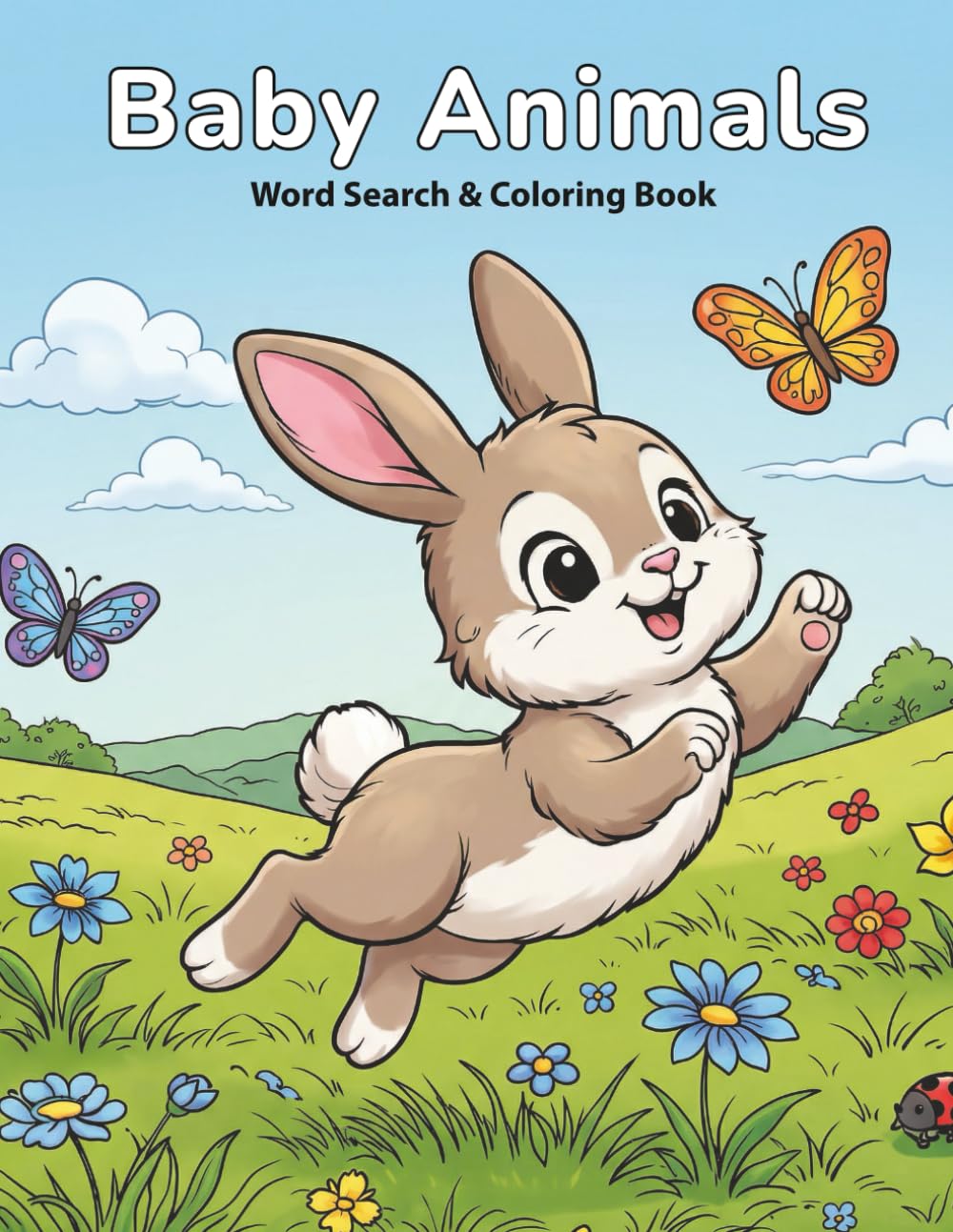 Baby Animals Word Search & Coloring Book for Ages 5-7: 48 Easy Word Puzzles with Coloring Pages