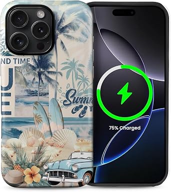 Case Compatible with iPhone 16 Pro Max [Compatible with MagSafe] Hybrid 2-Layer Hard Shell Protection Case, Shockproof Protective Magnetic Cover for 16 Pro Max,Seashells Beach Summer Collage