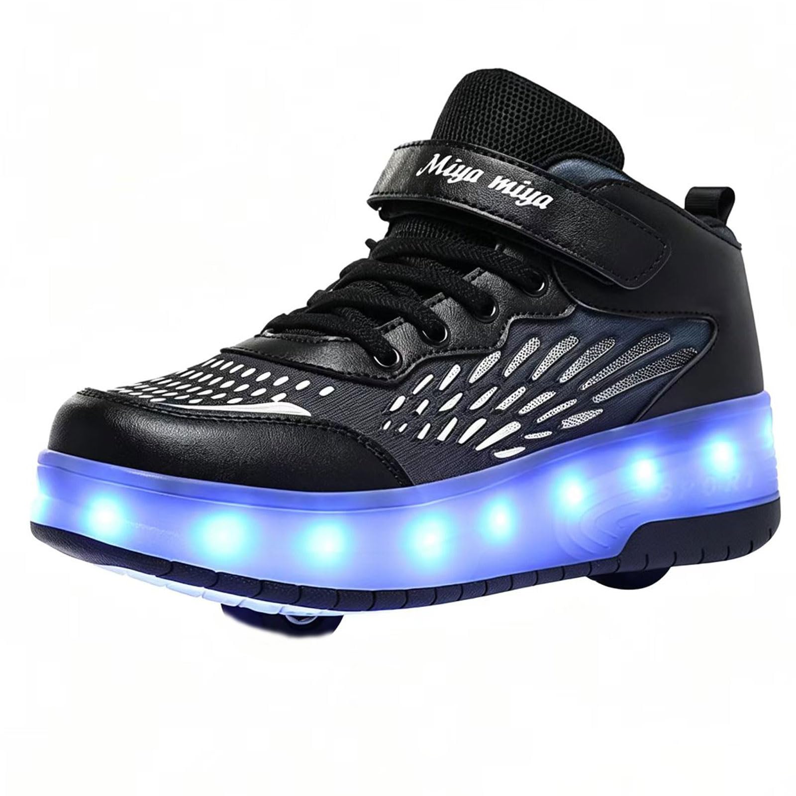 Trampki dziecięce, buty na deskorolce z dwoma kołami, buty 2 w 1, buty uniwersalne, buty sportowe, buty ze światłami LED, ładowanie USB, oddychające, odporne na zużycie