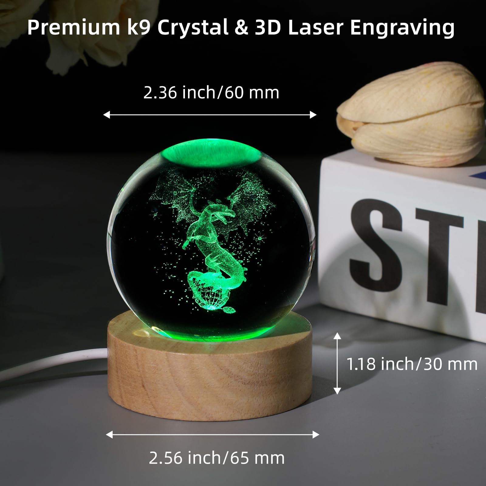 Vuebkkry 3D Dragon Crystal Ball Night Light with 16 Colors, Cool