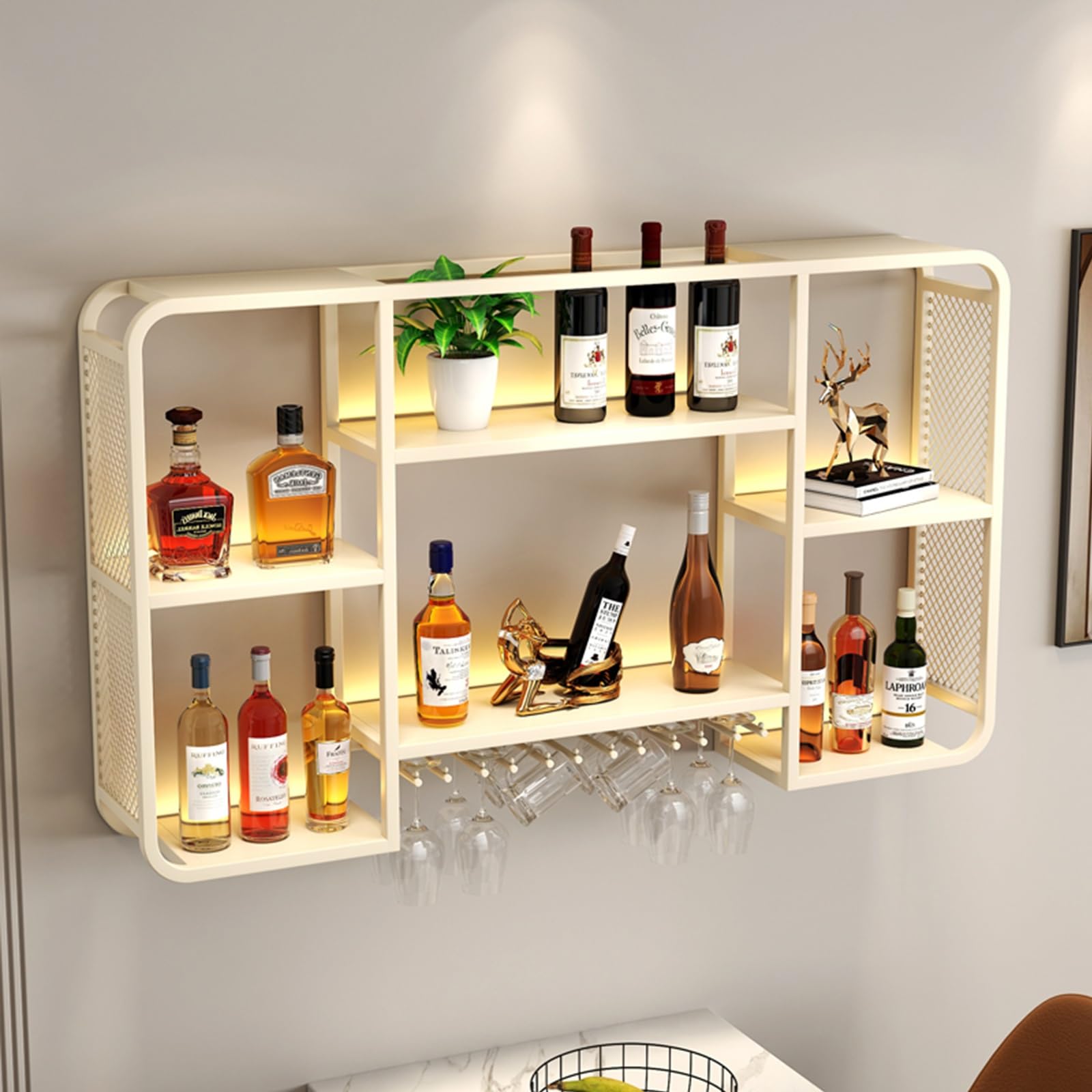 Support pour verre à vin mural avec étagère métallique rétroéclairée pour gagner de la place