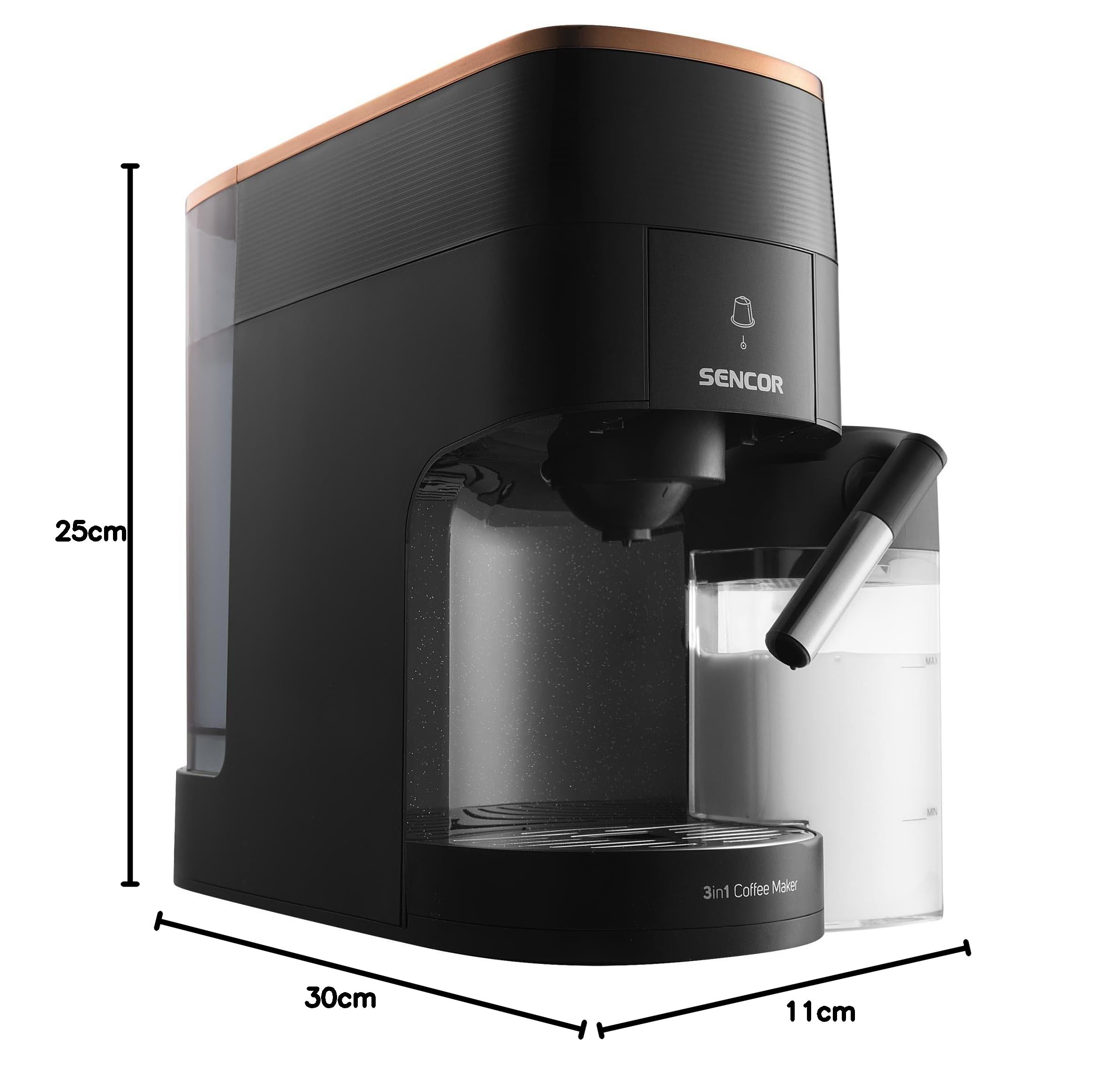 Sencor SCC 3000BK Macchina da Caffè 3 in 1, Multi-Capsula, 19 Bar, Display LED Touch, 1450W, Nero