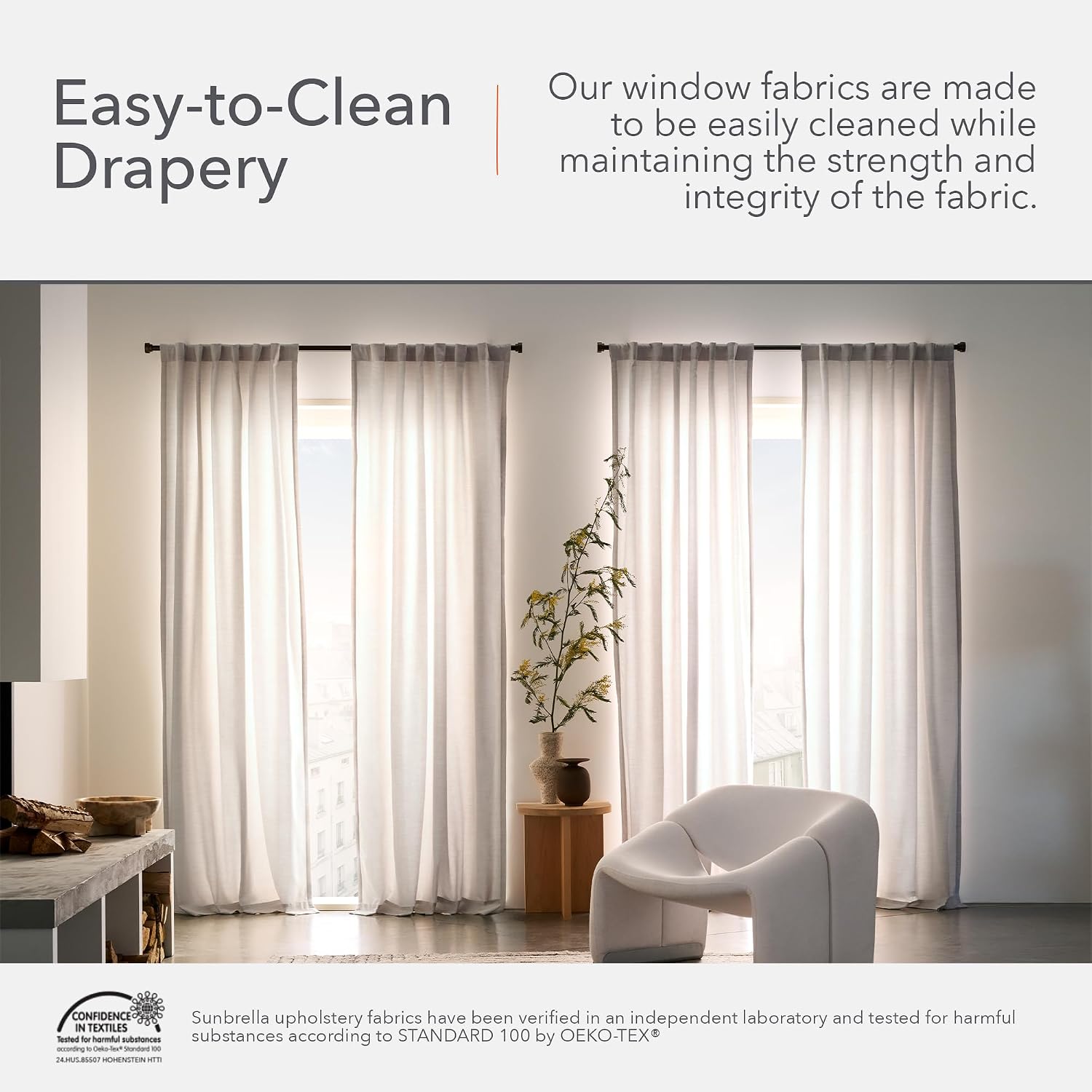 Sunbrella Durant Light Filtering Curtains | 50 in. W X 84 in. L | Fawn | Fade Proof Drapes with UV Protection | Versatile Hanging Options for Home Decor | Single Curtain Panel