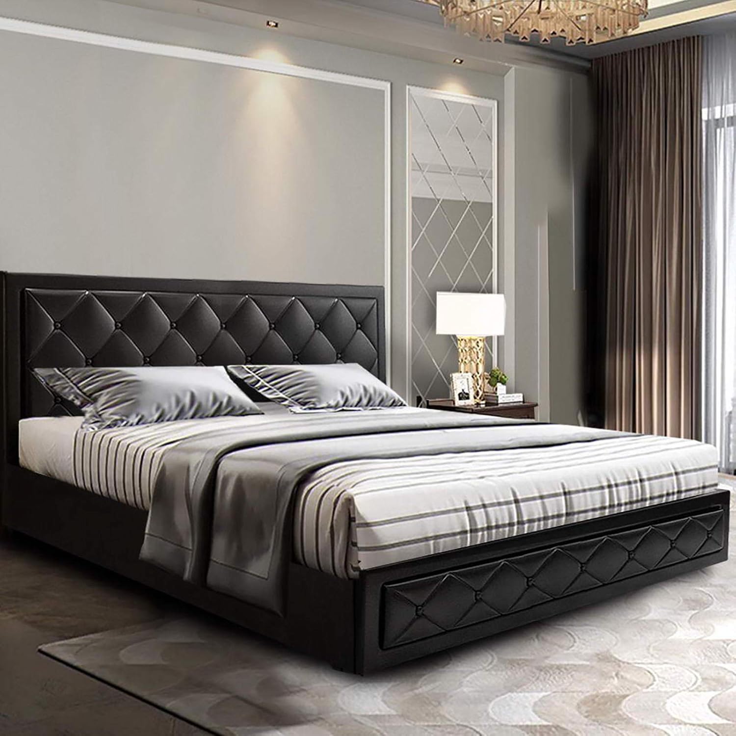 Double Bed Frame, Artiss Gas Lift Storage Leather Upholstered Bed Frame