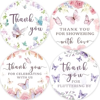 80 Butterfly Thank You Stickers, Thank You for Fluttering by Stickers, Perfect for Girls Baby Shower, Wedding, Bridal Shower, Birthday Party Favors (2 Inch)