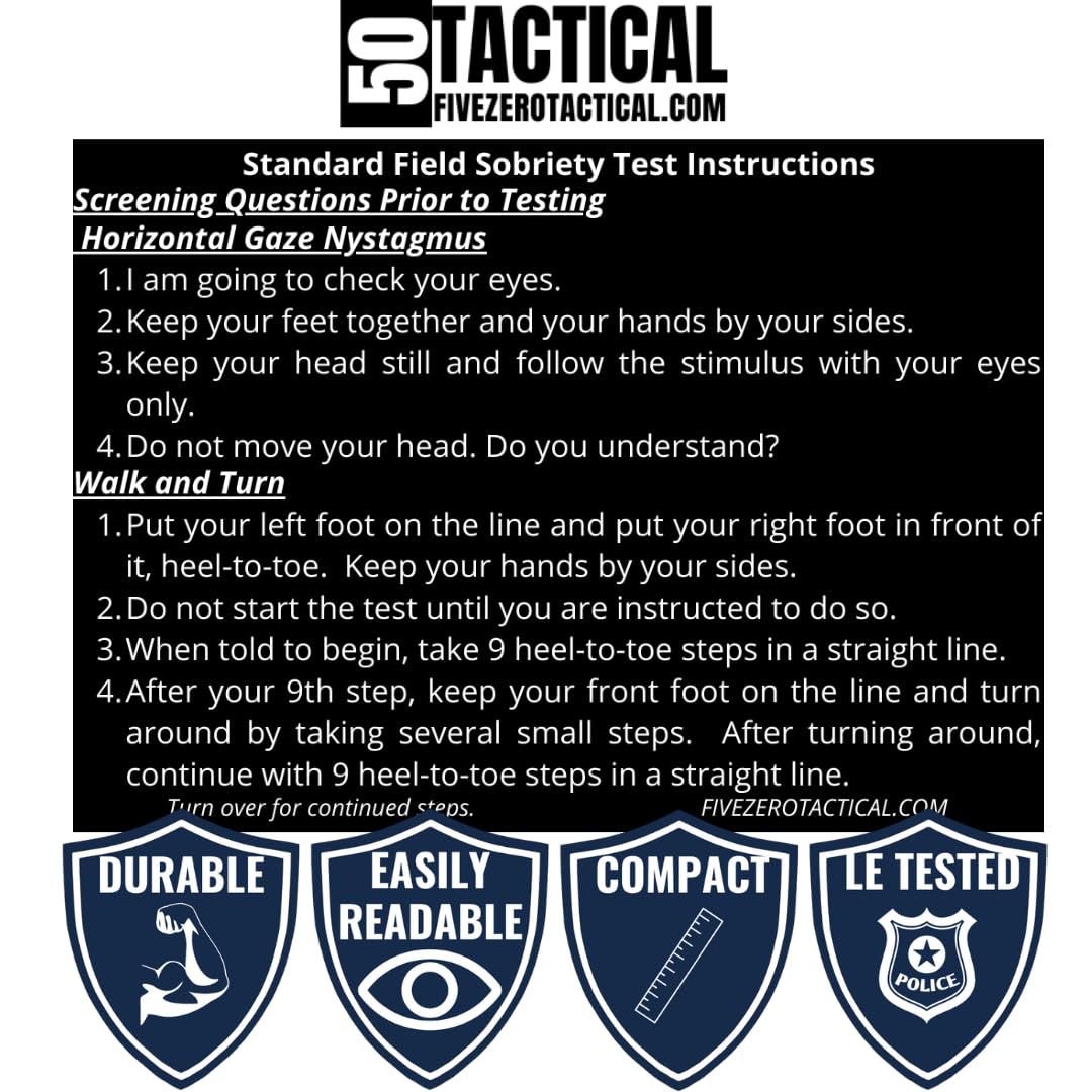 Generic Engraved Metal SFST Card Standardized Field Sobriety Test