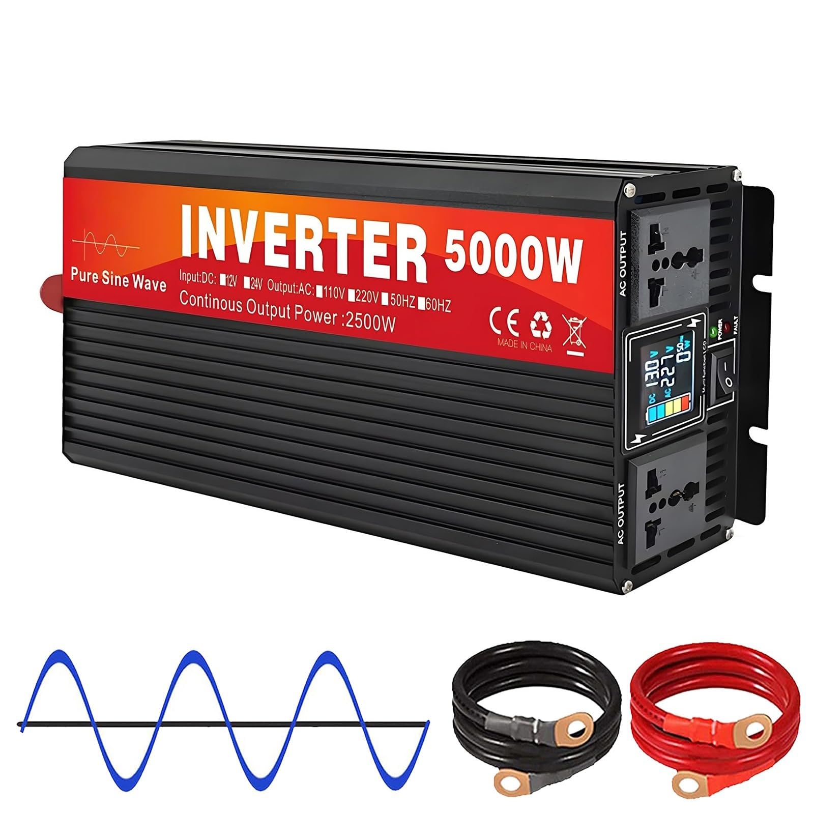 Inverter Ibrido Solare 3000W-6000W Picco, Inverter Onda Sinusoidale Pura | Prese Ca E Display Lcd, Inverter 48V Cc A Ca A Onda Sinusoidale Pura, Inverter Collegabili In Parallelo(5000W)