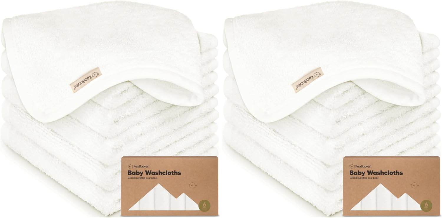 Baby Washcloths - Soft Absorbent Viscose from Bamboo Wash Cloths for Babies, Kids, Toddlers, Infant, Newborn Bath Towels, Gentle on Sensitive Skin, 10x10 Reusable Face Towels (White) (Pack of 12)