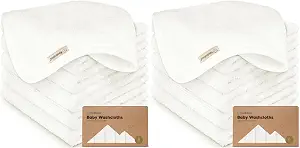Baby Washcloths - Soft Absorbent Viscose from Bamboo Wash Cloths for Babies, Kids, Toddlers, Infant, Newborn Bath Towels, Gentle on Sensitive Skin, 10x10 Reusable Face Towels (White) (Pack of 12)