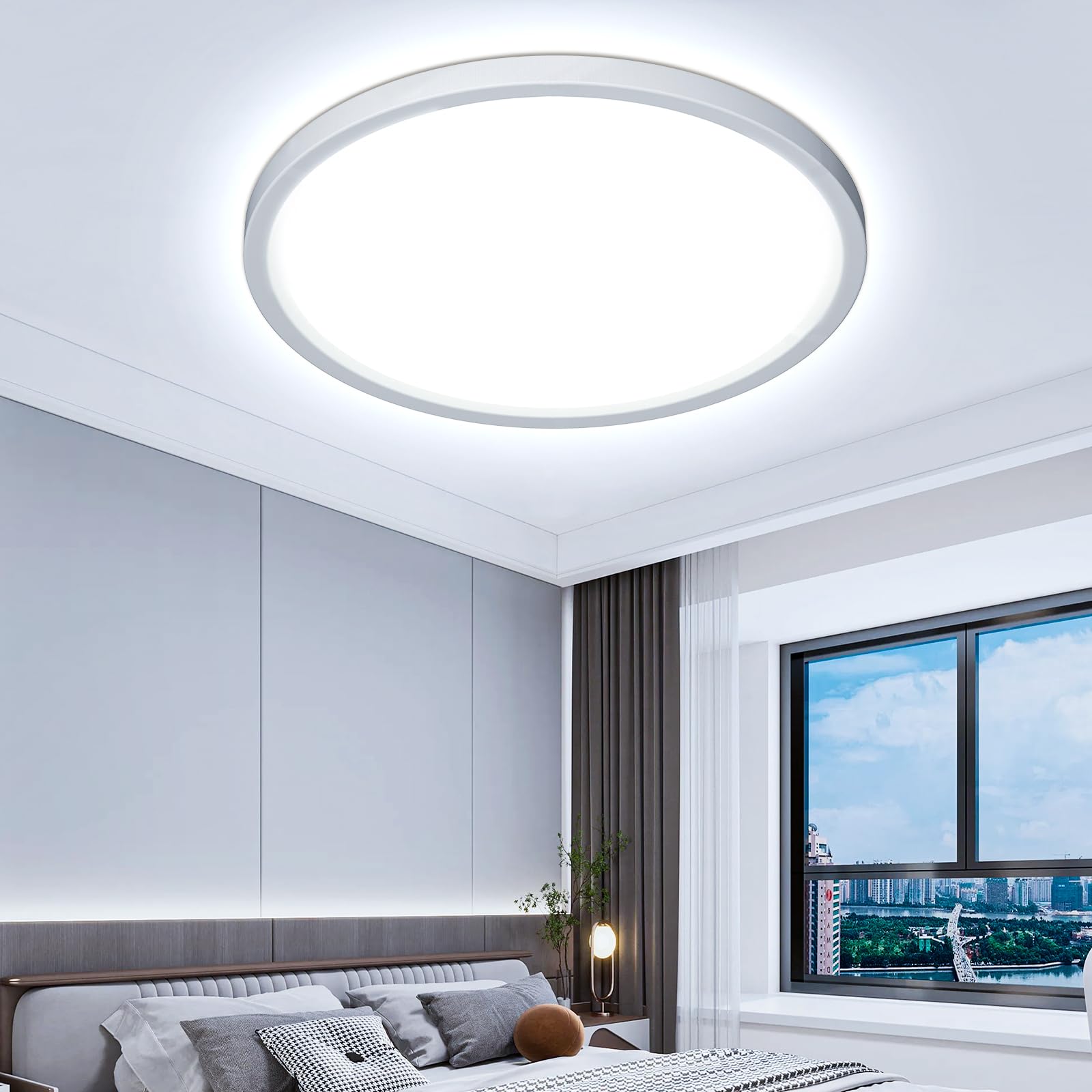 OTREN Plafon LED Techo 40CM, Moderna Lámpara Redonda Panel Blanco Frío 6500K, IP44 Luz Led para Cocina Balcón Dormitorio Comedor Sala de Estar