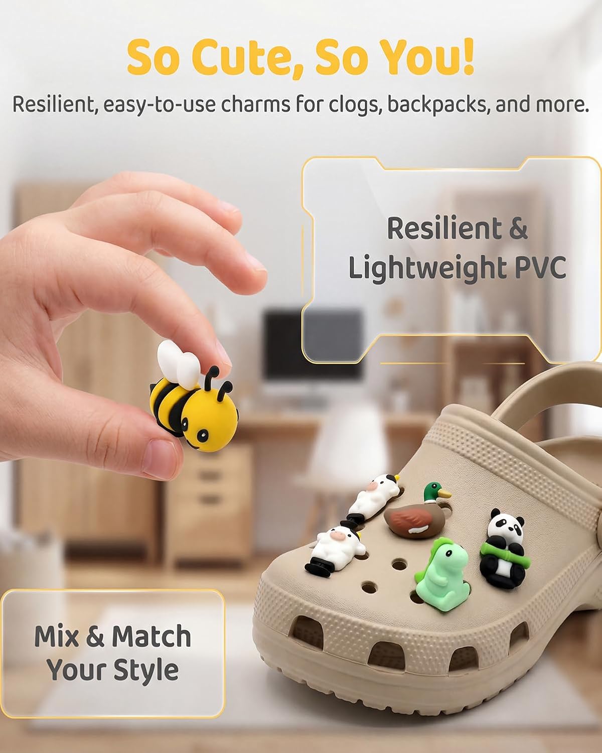 Cute Animal Shoe Charms for Clogs, Kawaii Croc Charm Accessories for Girls Kids Teens, Panda Cow Bee Dinosaur Duck Cartoon Shoe Decorations Pack, Aesthetic DIY Clog Charms Gifts