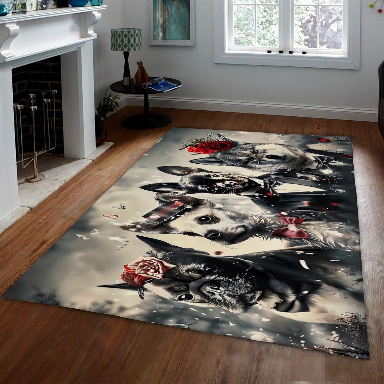Tapis chien élégant et floral 60x90cm mince lavable pour salle à manger