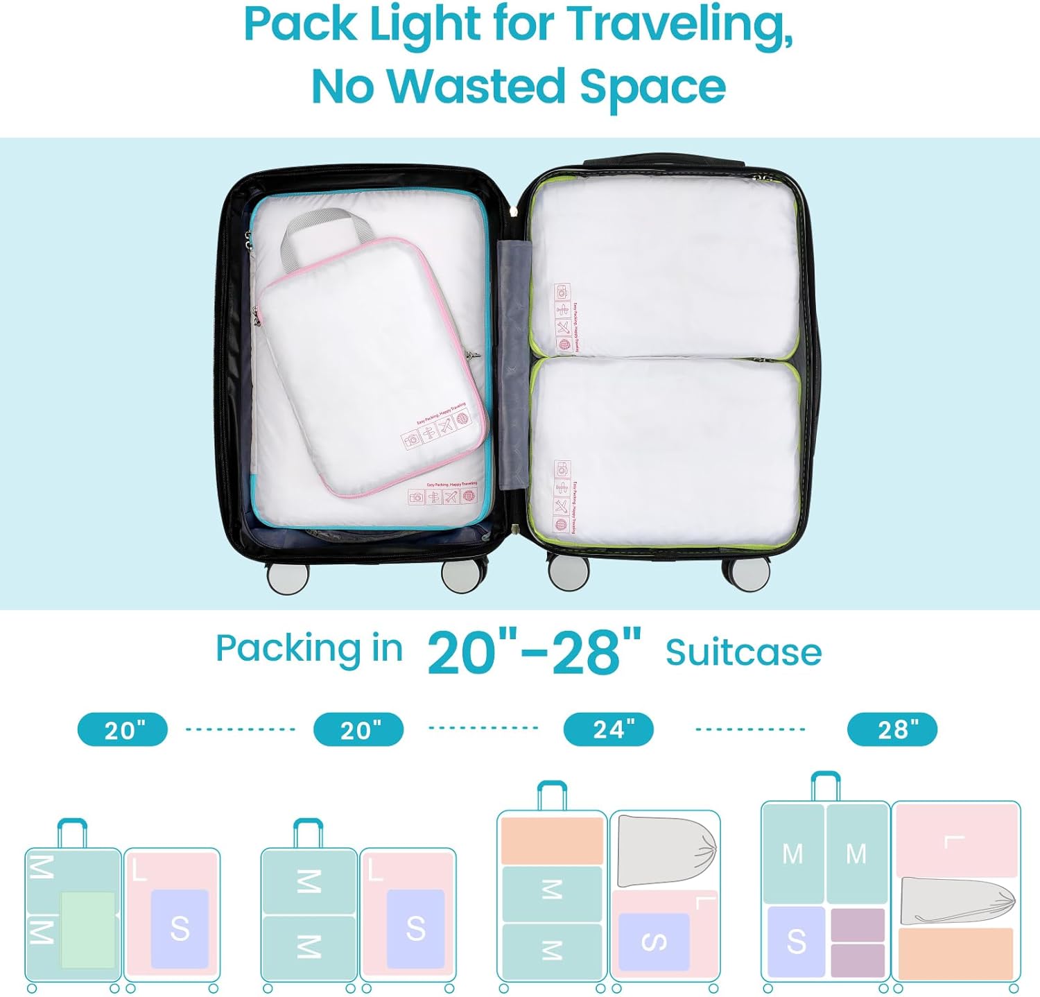 Cambond Compression Packing Cubes for Travel - Lightweight Expandable Travel Bags Luggage Organizers Travel Essentials Compression Cubes for Travel Space Saver for Carry on Suitcases Organizer - Image 5
