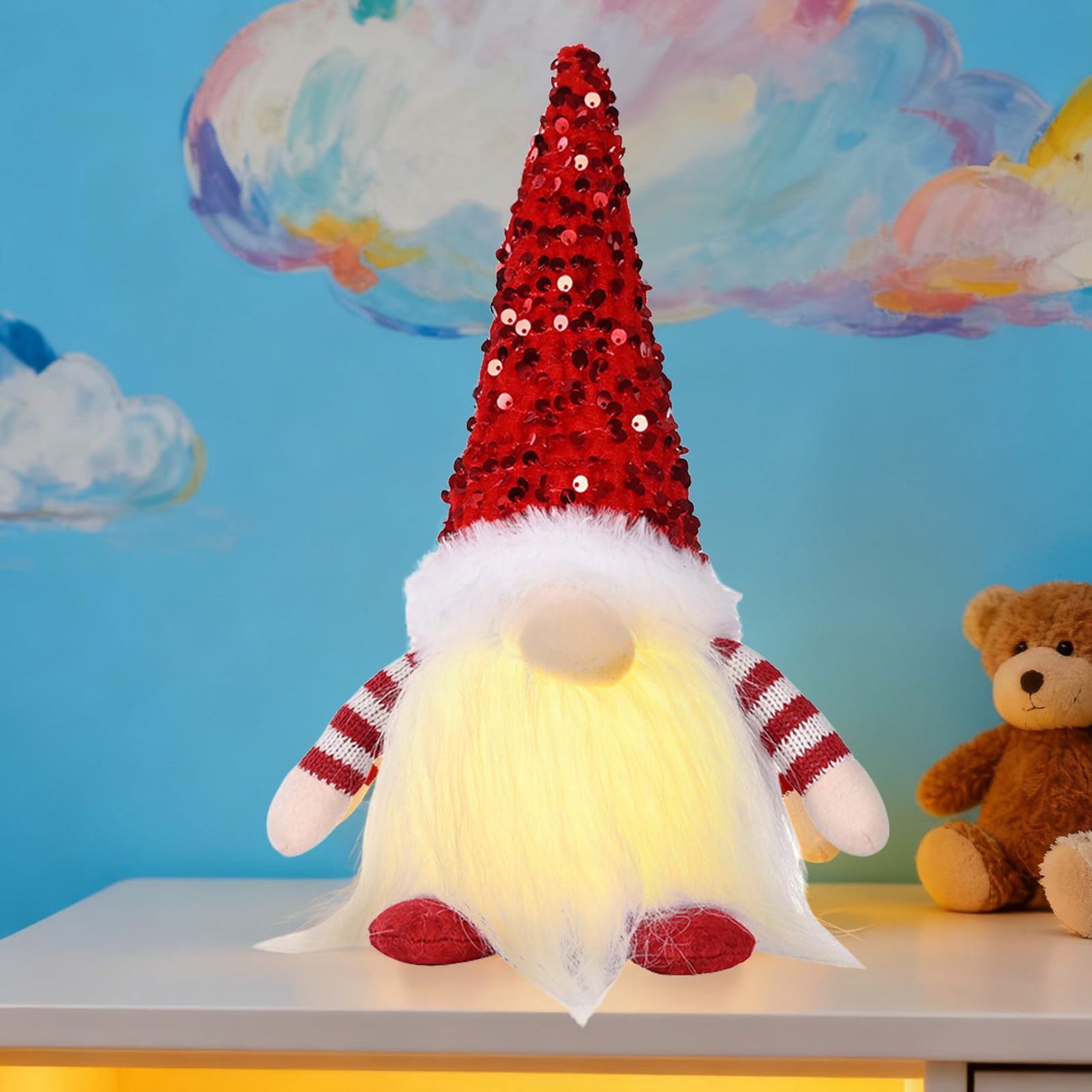 Gnomo - Decoraciones navideñas | Muñeca de peluche iluminada que funciona con pilas para vacaciones, Acción de Gracias, Pascua, decoración del hogar y el lugar de trabajo