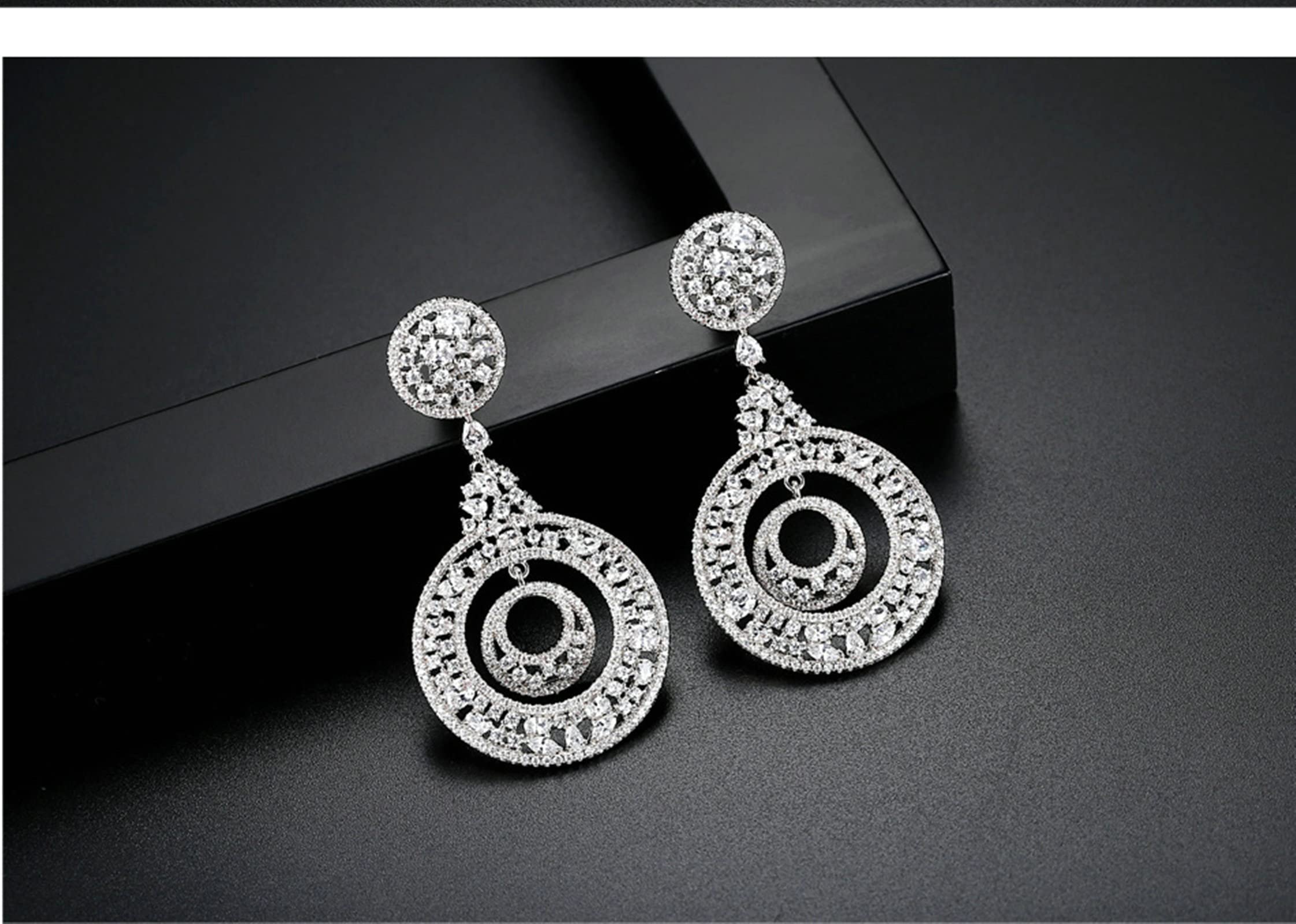 KnSam Pendientes de mujer, de oro, pendientes para niña, doble redondo con circonita cúbica, cobre, pendientes para mujer o niña, color blanco y oro