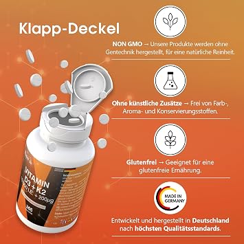 Vitamin D3 + K2 365 Tablets Swallow-friendly 10000 IU + 200μg High Dose German Production & Laboratory Test