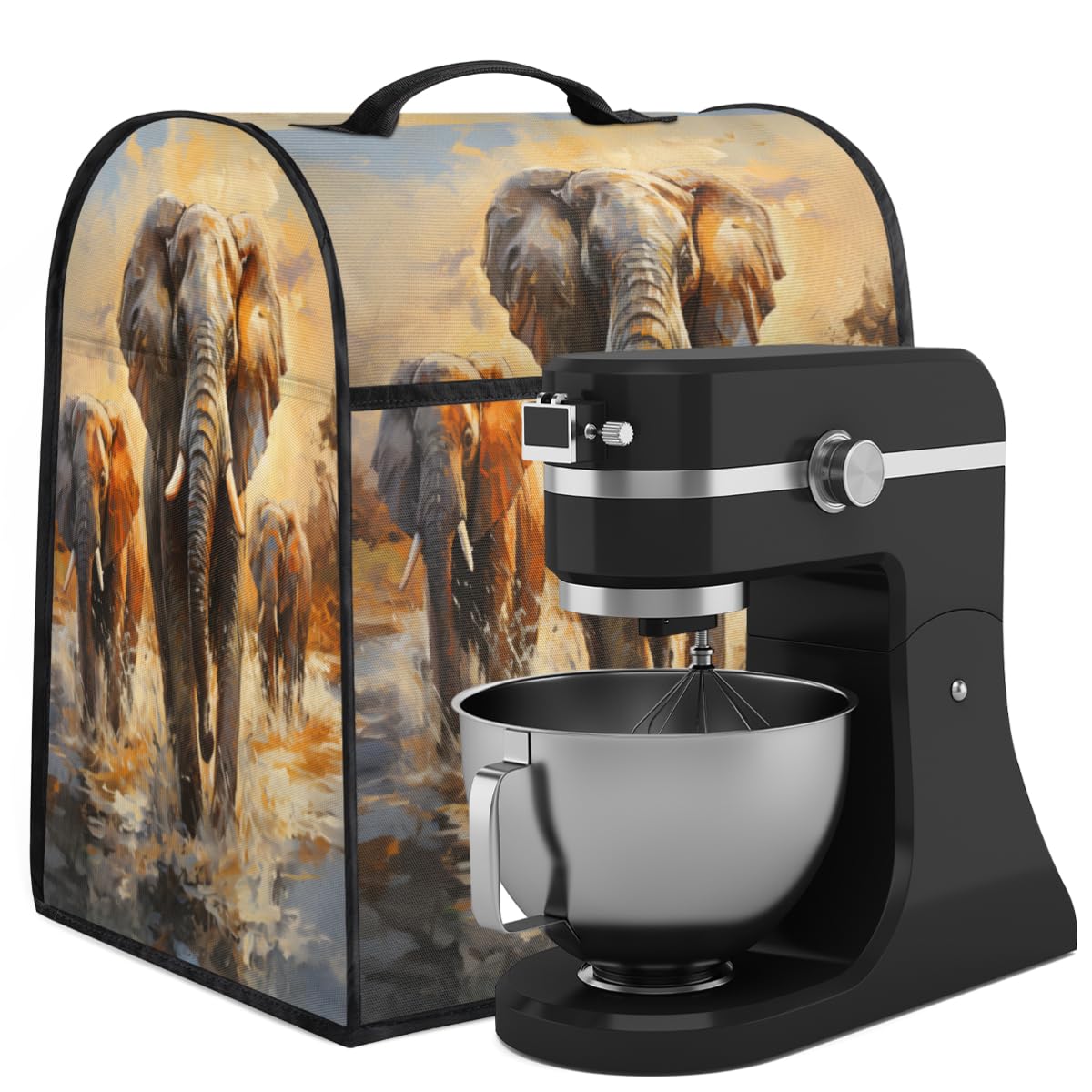 Coffee Maker Cover Retro Africa Elephant Kitchen Appliance Covers Small Appliance Covers Blender Cover Juicer Cover Dust Covers for Kitchen Appliances with Top Handle and Pockets,Washable,C956