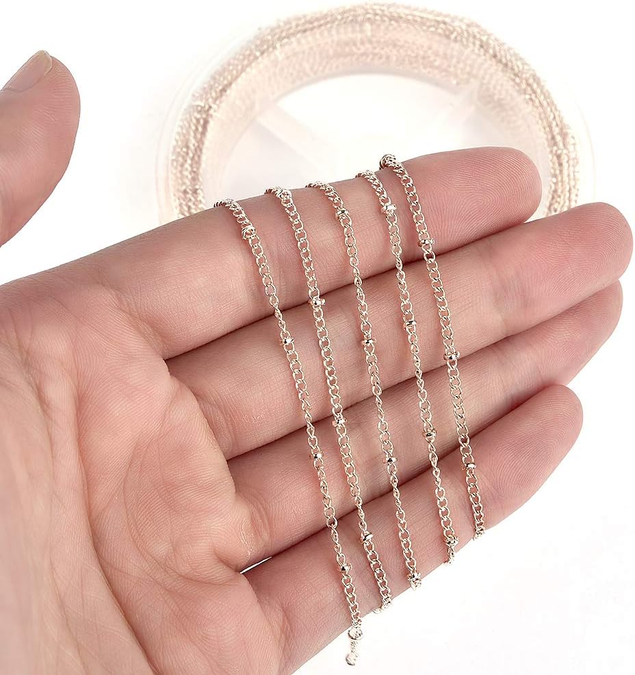 OBSEDE 33 Feet Necklace Chain for Jewelry Making, Spacer Peas Chains Link with 20 Lobster Clasps and 50 Jump Rings, Rose Gold Color