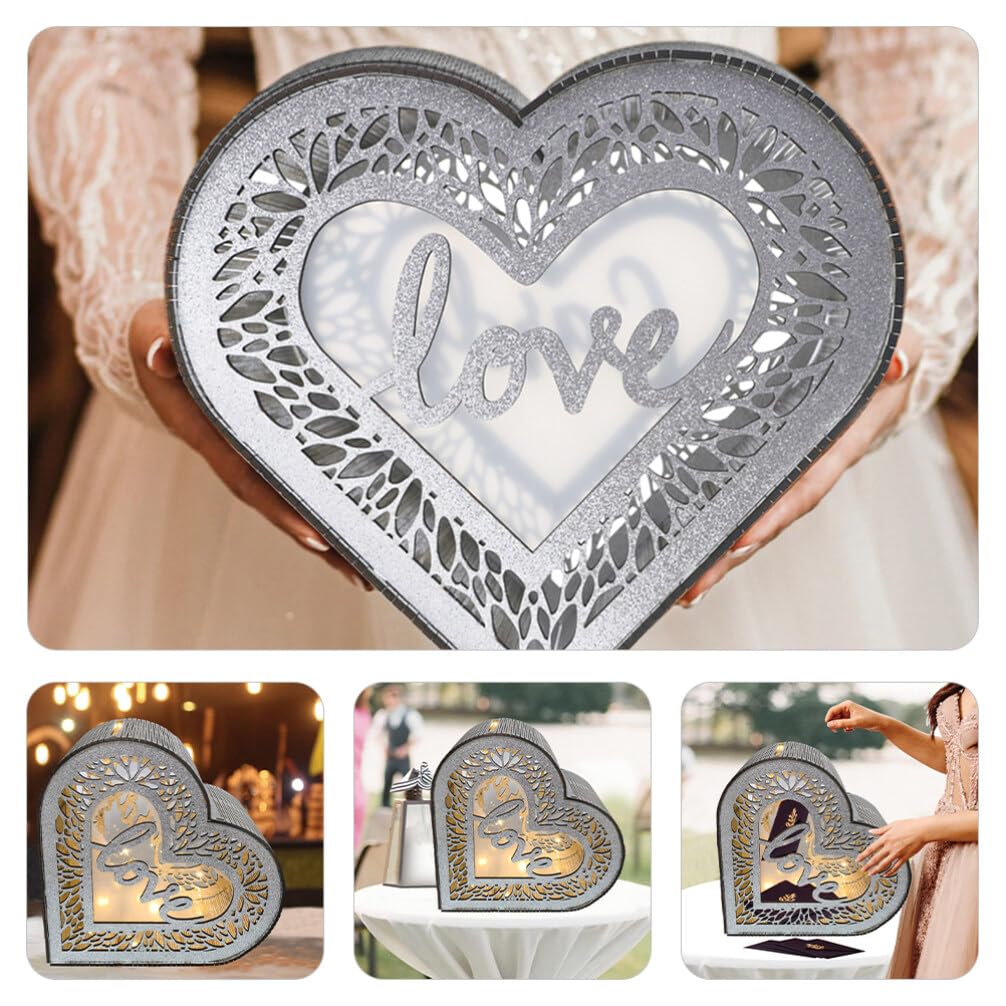 EXCEART Scatola in Legno Decorazione Argento a Forma di Cuore Facile da Assemblare per Biglietti e Auguri per Eventi e Fai-da-te