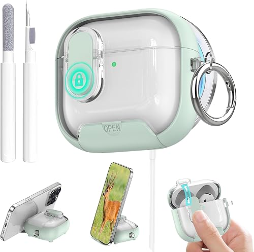 Miniatura 10 de for Airpods 4 Case Clear,Secure Lock for Airpods 4th Generation Case Cover with Phone Stand and Magsafe Function,Auto Pop-up,Hybrid Protection