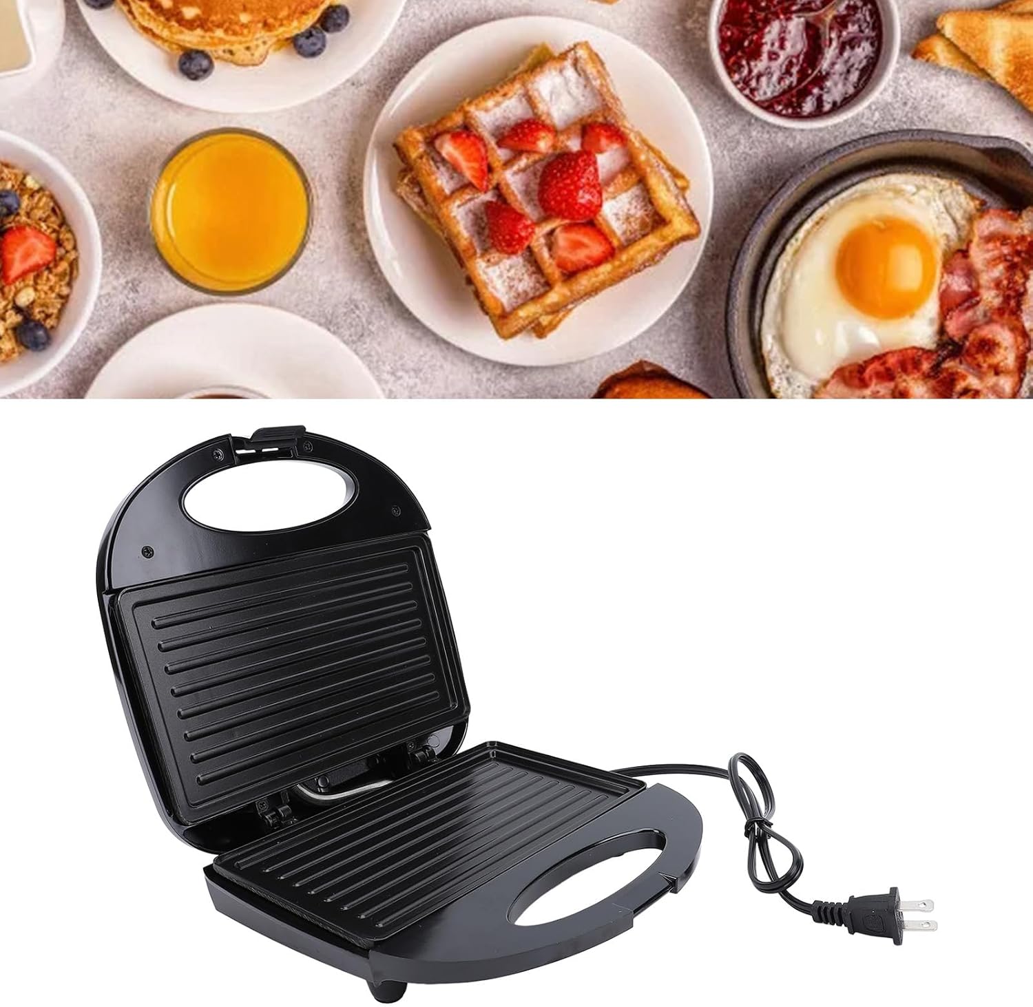 AUNMAS 750W Electric Sandwich Maker, Double Sided Heating Nonstick Breakfast Machine Multifunctional Electric Sandwich Press Grill for Steak and Bread